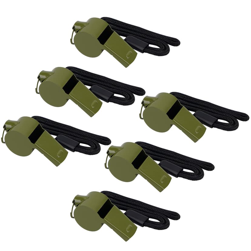 JANKOW 6 Pack Stainless Steel Sports Whistles with Lanyard, Loud Metal Sports Whistle Sets Beadless Whistle for Coaches, Referees, and Hikers (Green)