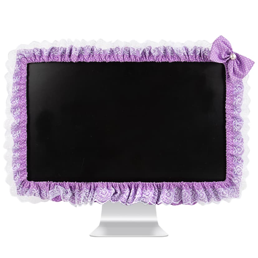 Kingshion 23"-27" Lovely Cute Computer Monitor Cover with Lovely Cute Elastic Pen Pocket Bow-knot TV LCD Screen Monitor Decoration Dust Cover Protector, Lace Fabric, Purple