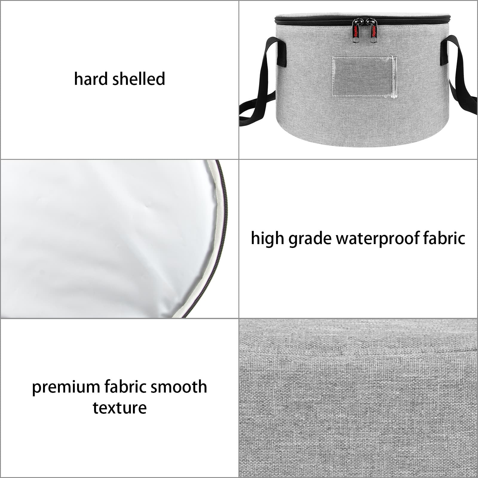 Kingshion 10in Dutch Oven Carry Bag, Dutch Oven Tote Round Casserole Carrier for Camping Picnic and 4 Quart Pre-Seasoned Cast Iron Camp Oven - Light gray - 2