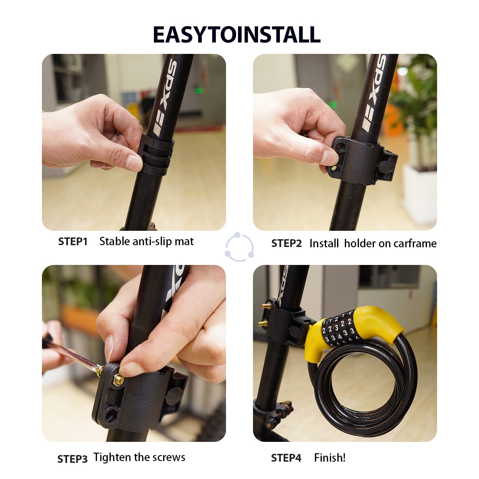 5-Digit Combination Bike Cable Lock, 12mm Heavy Duty Anti-Theft Bicycle Lock with Mounting Bracket, Resettable Security Lock, Weatherproof Zinc Alloy Cylinder for Bike, Scooter, Motorcycle - 3