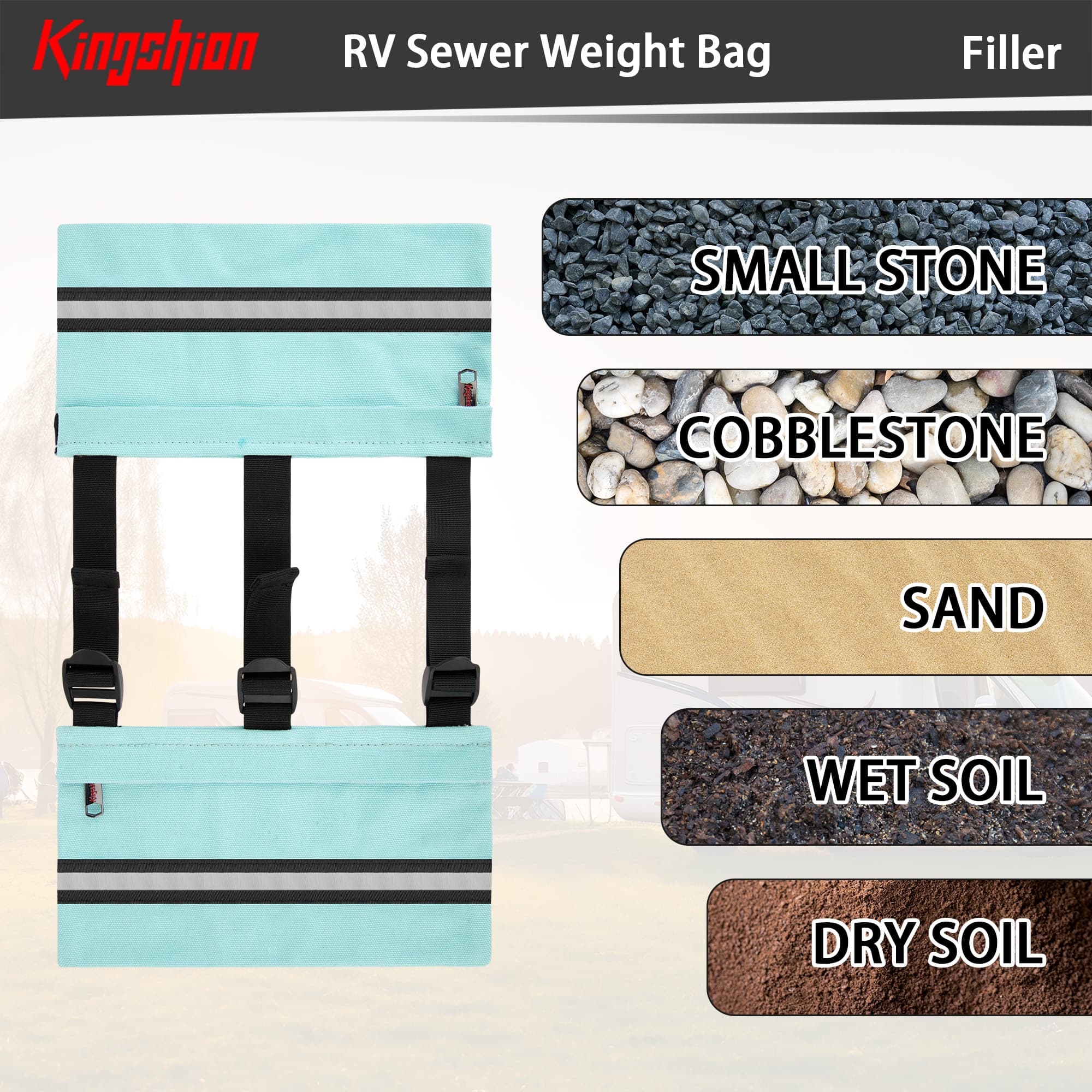 Kingshion RV/Trailers/Camper Sewer Weight Bag,Canvas Sewer Hose Weight Bag with Zipper,Metal Buckle Sewer Hose Support Fastening Device,Reduce Accidental Spillage & Prevent Waste Lines from Dislodging - 2