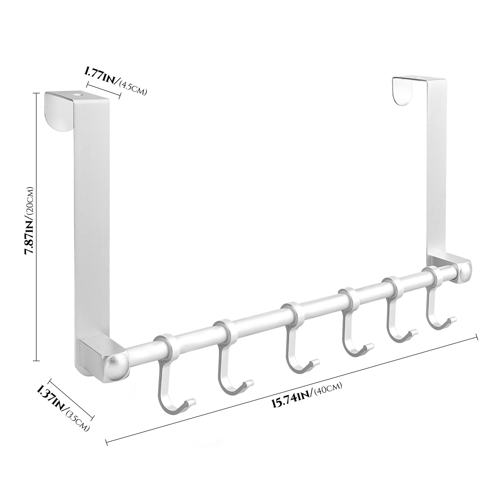JANKOW Over The Door Hooks, Door Hanger, Moving 6-Hooks Over Doors Coat Rack for Hanging, Aluminum Heavy Duty Doors Organizer - 1