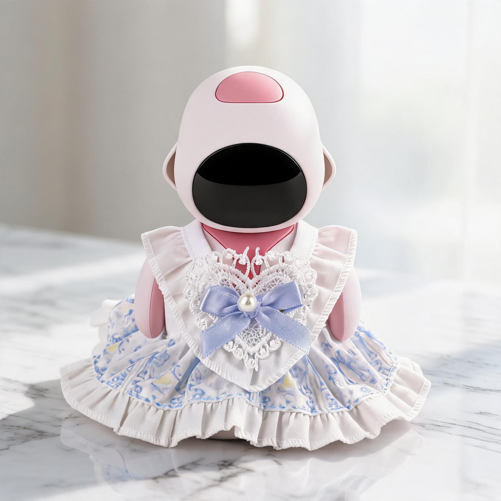 ReignSword Blue Floral Lace Dress Outfit, Compatible with Eilik Robot, Princess Style Costume with Bow and Pearl Decoration, Decorative Robot Accessory - 4