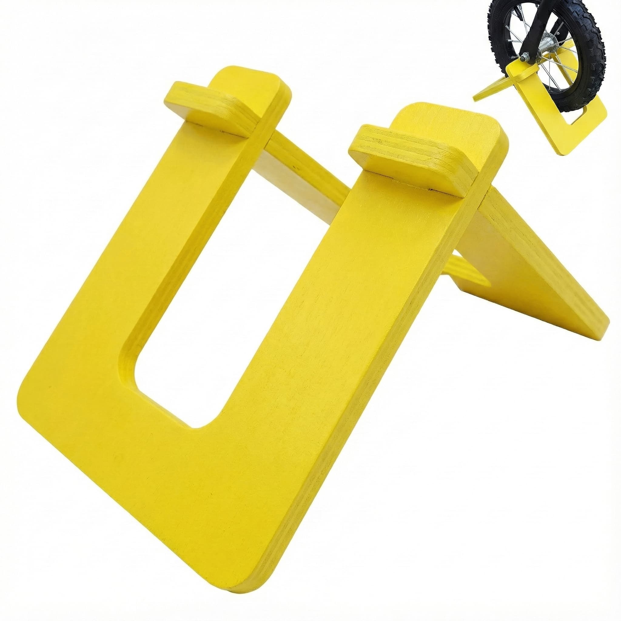 RidingRush Wooden Balance Bike Stand for Kids – Floor Display Rack for Toddler Balance Bikes – Portable Bicycle Holder Stand for Home and Garage Storage (Yellow) - 3