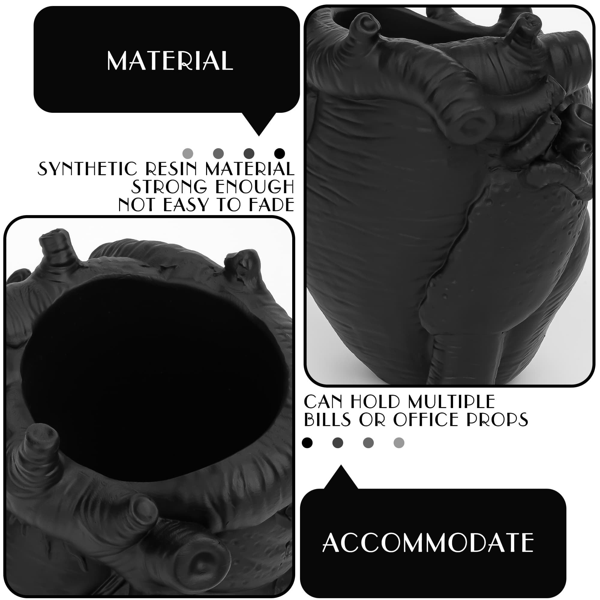 JANKOW Anatomical Heart Pen Holder, Black Resin Pencil Holder for Desk, Gothic Anatomy Decor Desk Organizer, 1-Pack - 3