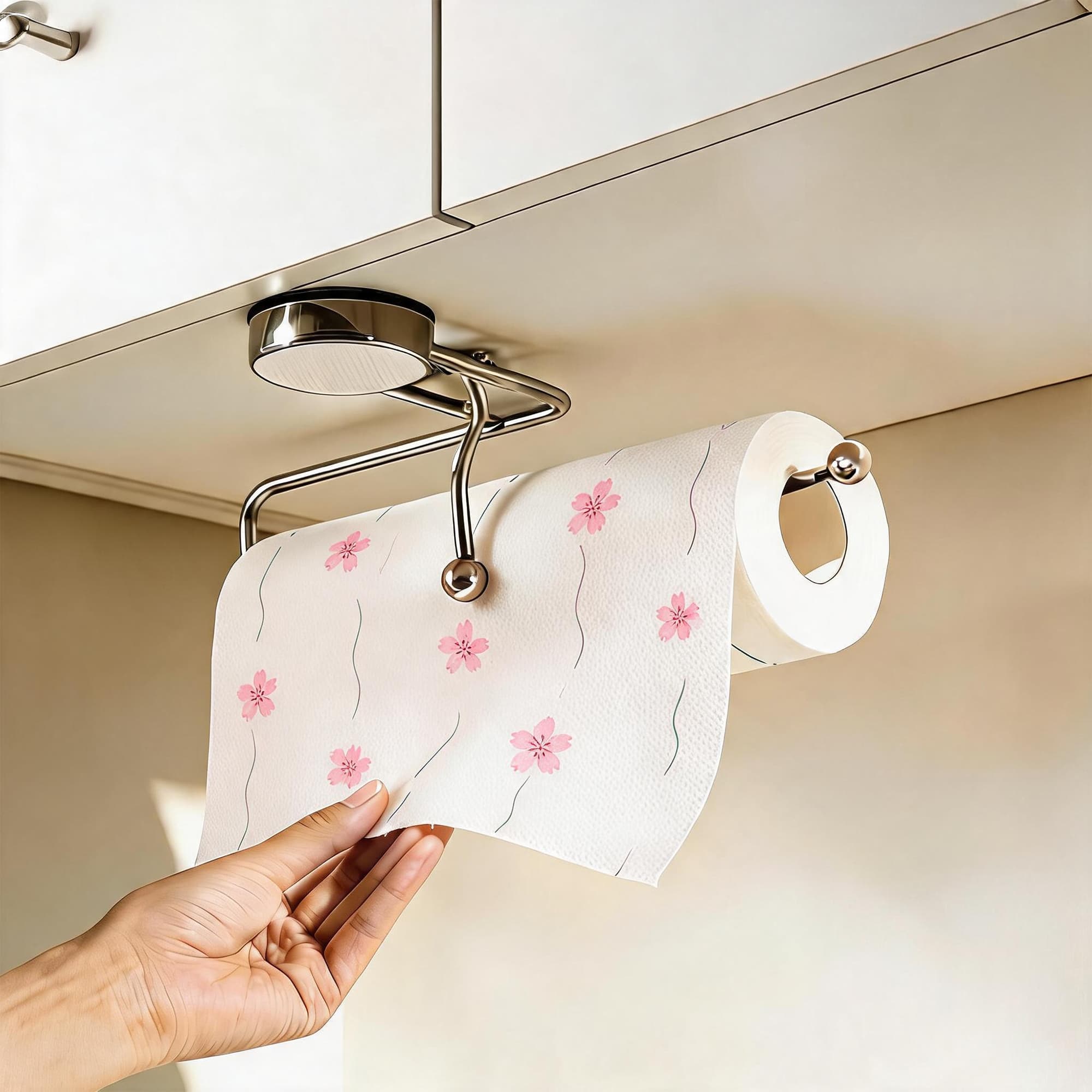 ReignSword Suction Cup Paper Towel Holder, Stainless Steel Removable Towel Roll Rack for Under Cabinet, Kitchen Bathroom RV Wall Mount (Silver) - 2
