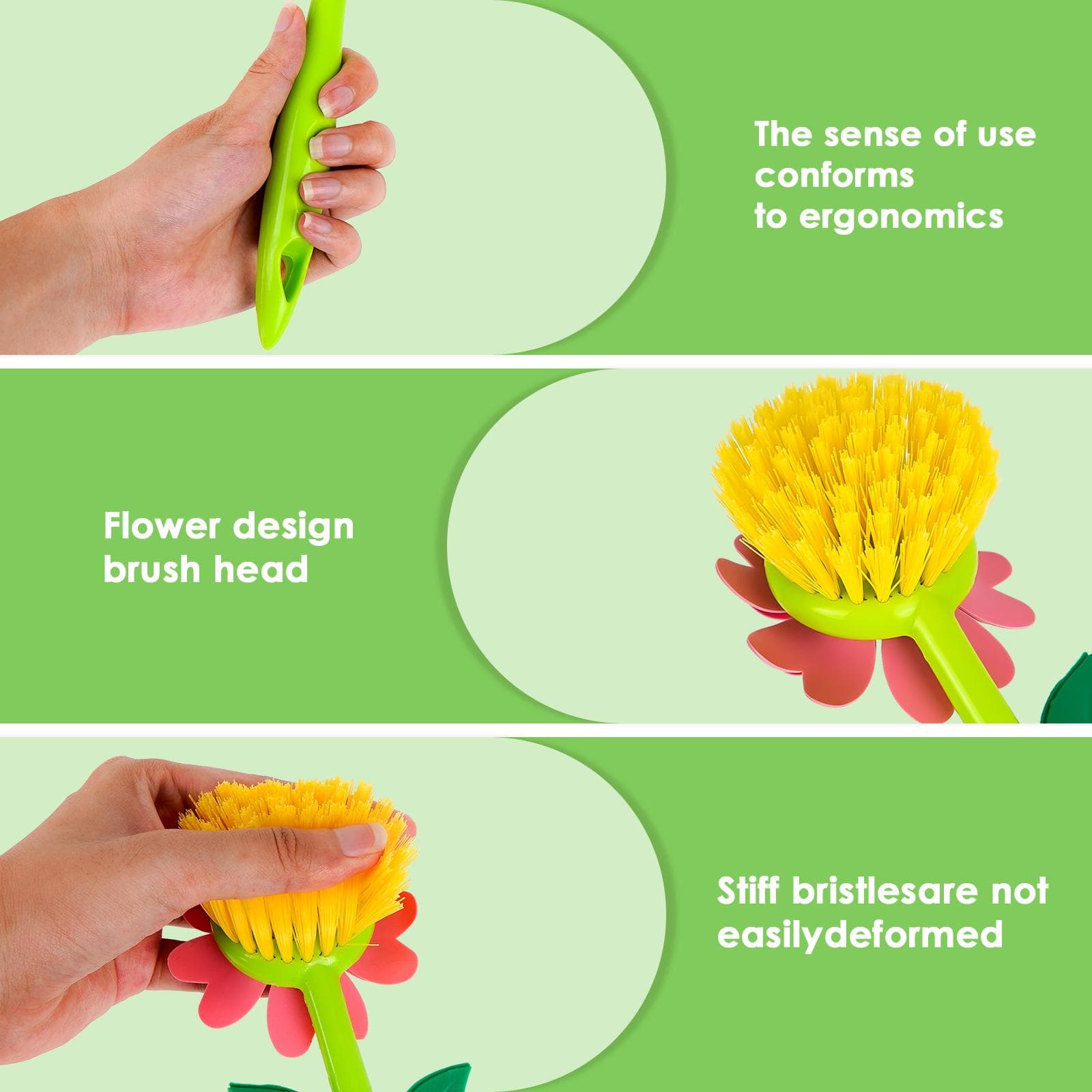 JANKOW Long Handle Vegetable And Fruit Brush, Florganic Dish Brush with Vase, Long Handle Dish Brush Kitchen, for Cleaning Pot Pan Sink Kitchen Supplies Decorative Vase (2 Pcs Green, Pink) - 2