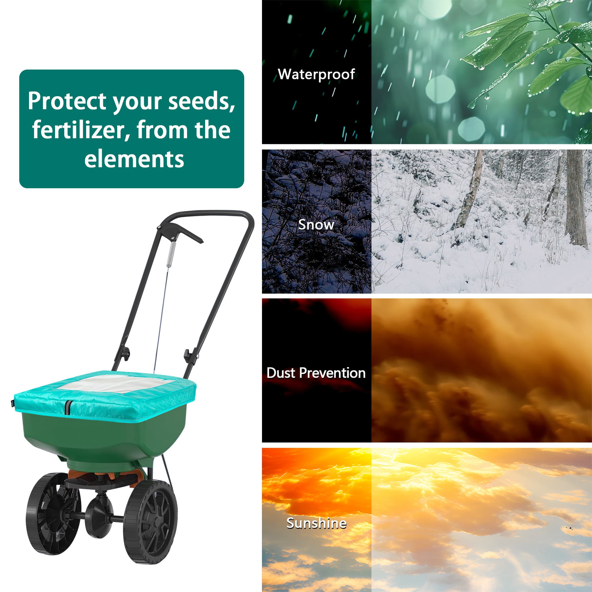 Kingshion Universal Spreader Cover - Waterproof PVC Hopper Cover with Transparent Window, Compatible with Agri-Fab 69712 & Model 85-100 (Broadcast/Salt/Fertilizer, Green) - 4