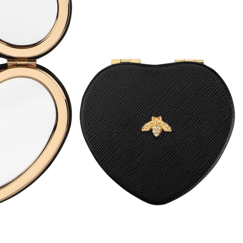 CAIRIAC Compact Mirrors, Leather Folding Travel Mirrors, Bee Double Sided Handheld Mirrors, Portable Heart Shaped Makeup Mirrors Gift for Girls Women Mothers