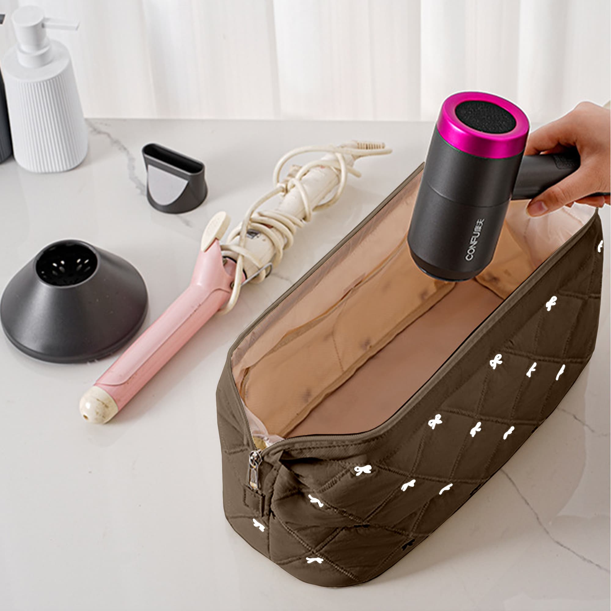 ReignSword Hair Tools Travel Bag Compatible with Shark FlexStyle, Dyson Airwrap, Revlon Hairdryer Case, Hair Styling Accessories Storage Waterproof Organizer (Caramel) - 7