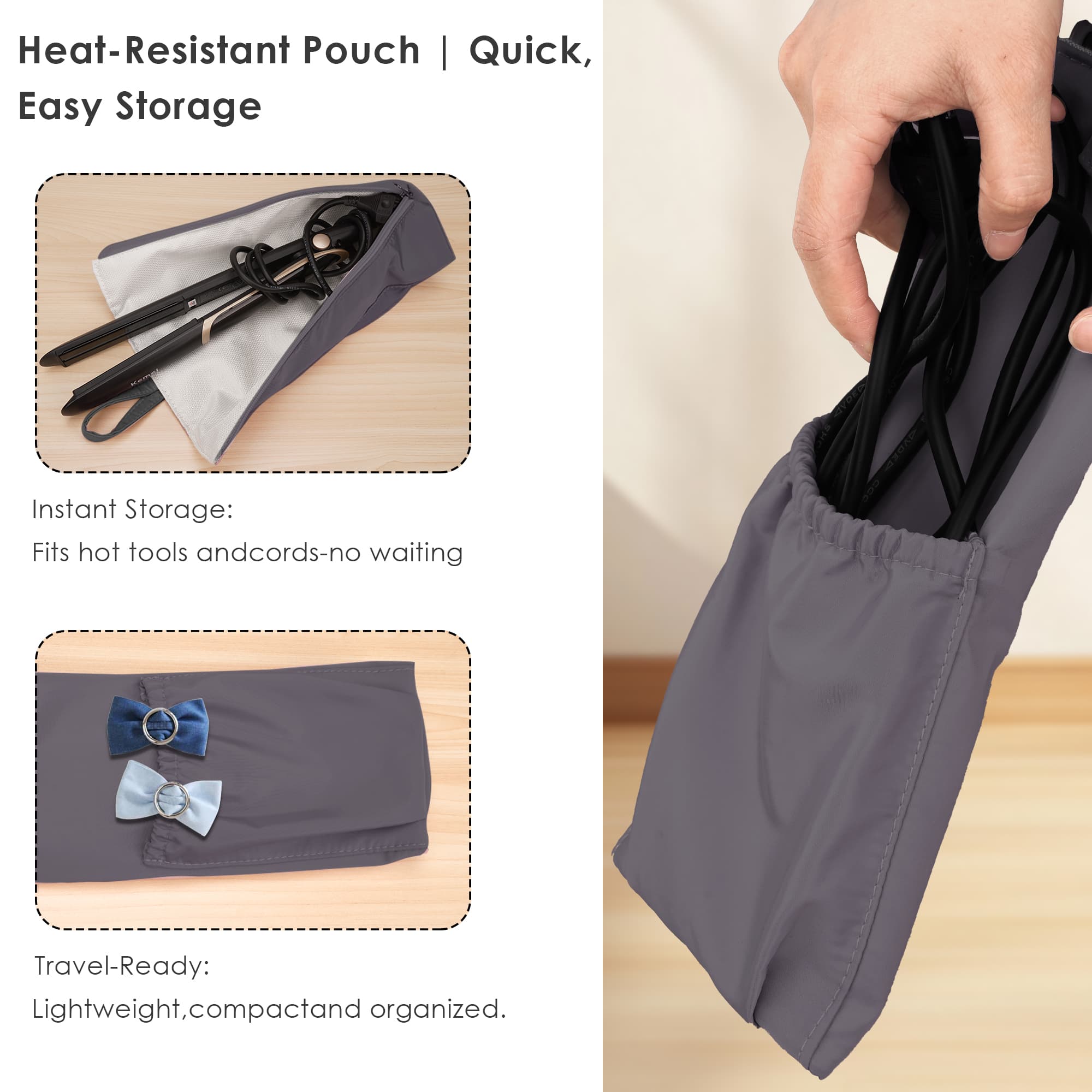 ReignSword Hair Tools Travel Bag, Heat Resistant Hot Iron Holder, Portable Hot Iron Mat for Curling Iron, Flat Iron, Hair Straightener (Gray) - 3