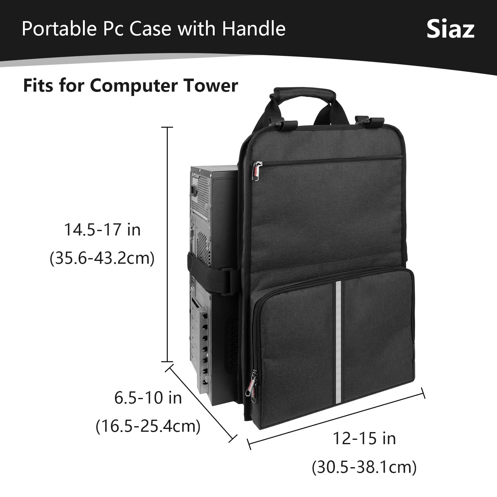 Kingshion Portable Pc Case with Handle, Desktop Computer Case Belt Holder with Pockets for Keyboard,Cable, Headphone, Ideal for Transporting On The Go - Dark Grey - 2