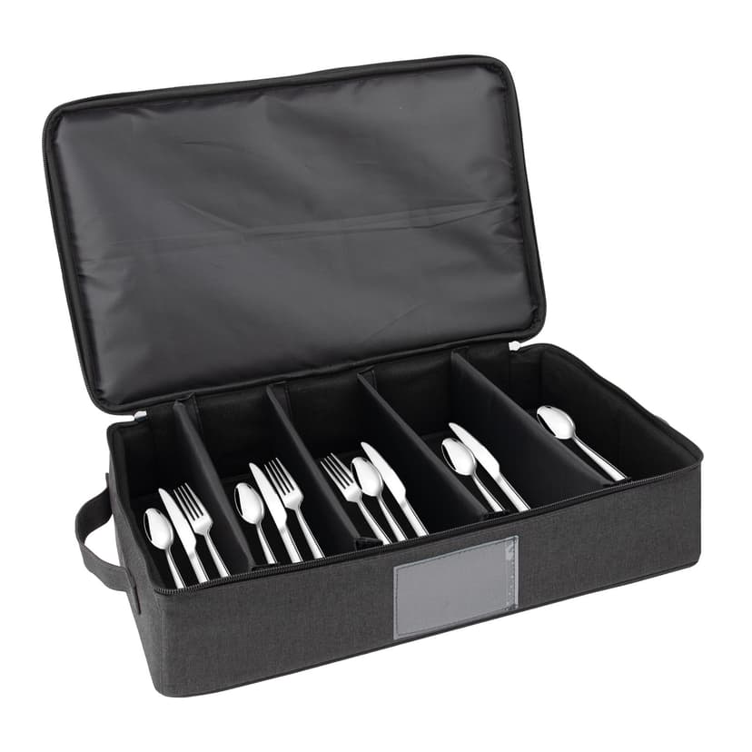 Kingshion Flatware Storage Case - Durable 5 Compartment Silverware Storage Container Box with Removable Lid and Easy to Carry Handles,Cutlery Storage Holder with Zipper Lid for Organizing Cutlery,Flatware, Knives, Large Capacity