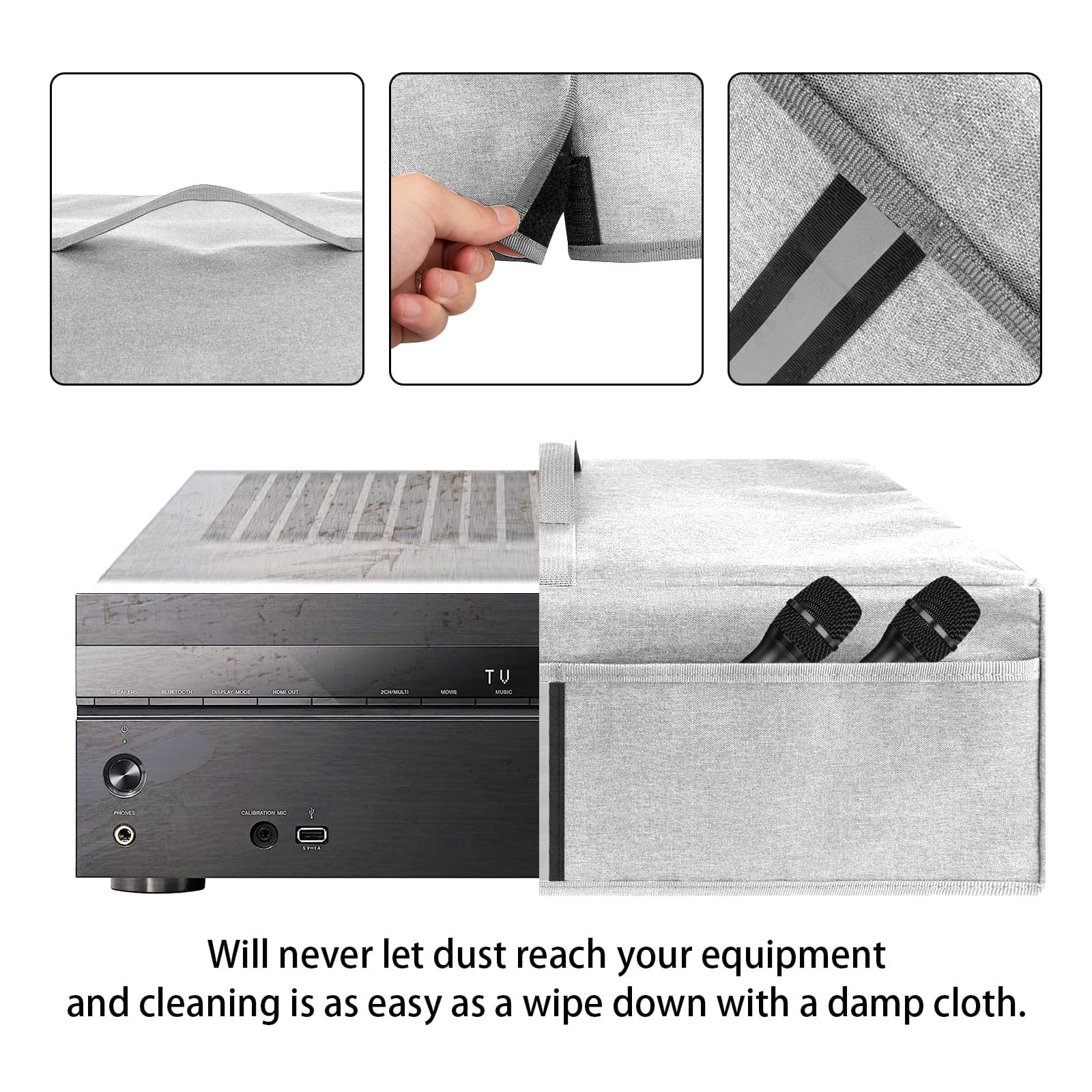 Kingshion Record Player Dust Cover, Stereo Receiver Dust Cover Protector Compatible with Sony STR-AN1000, Denon AVR-S970H, Onkyo TX-SR393 Stereo Receiver (Light Gray) - 3
