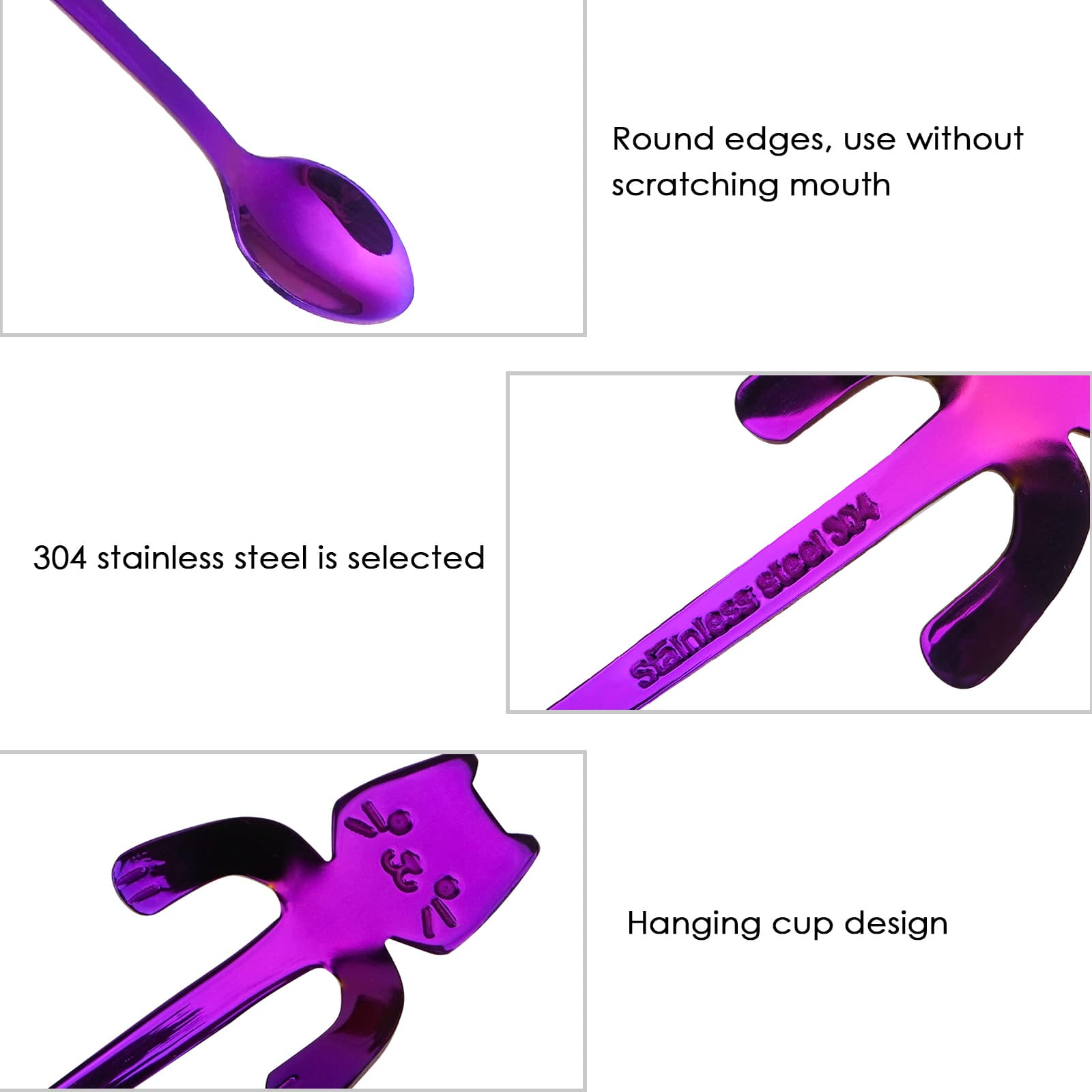JANKOW 4PCs Cat Spoon Coffee Teaspoon, Stainless Steel Hanging Cup Tea Spoon, Dessert Scoop for Stirring Drink - 1