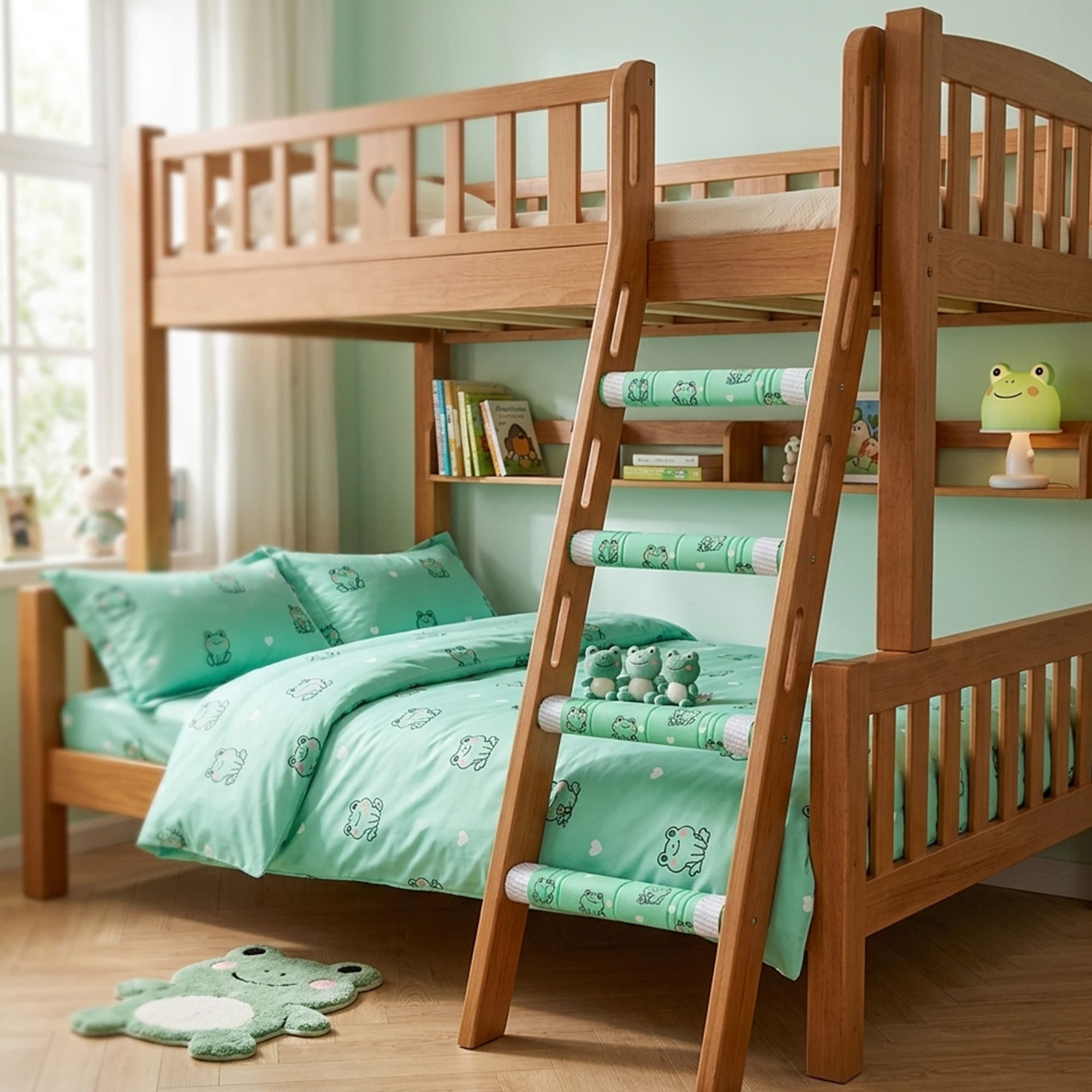 4Pcs Bunk Bed Ladder Pads, 30 x 25cm Bunk Ladder Cover with 8 Adjustable Straps, Comfortable Step Pads for Loft Bed, Suitable for Safe and Comfortable Climbing, Green Frog - 5