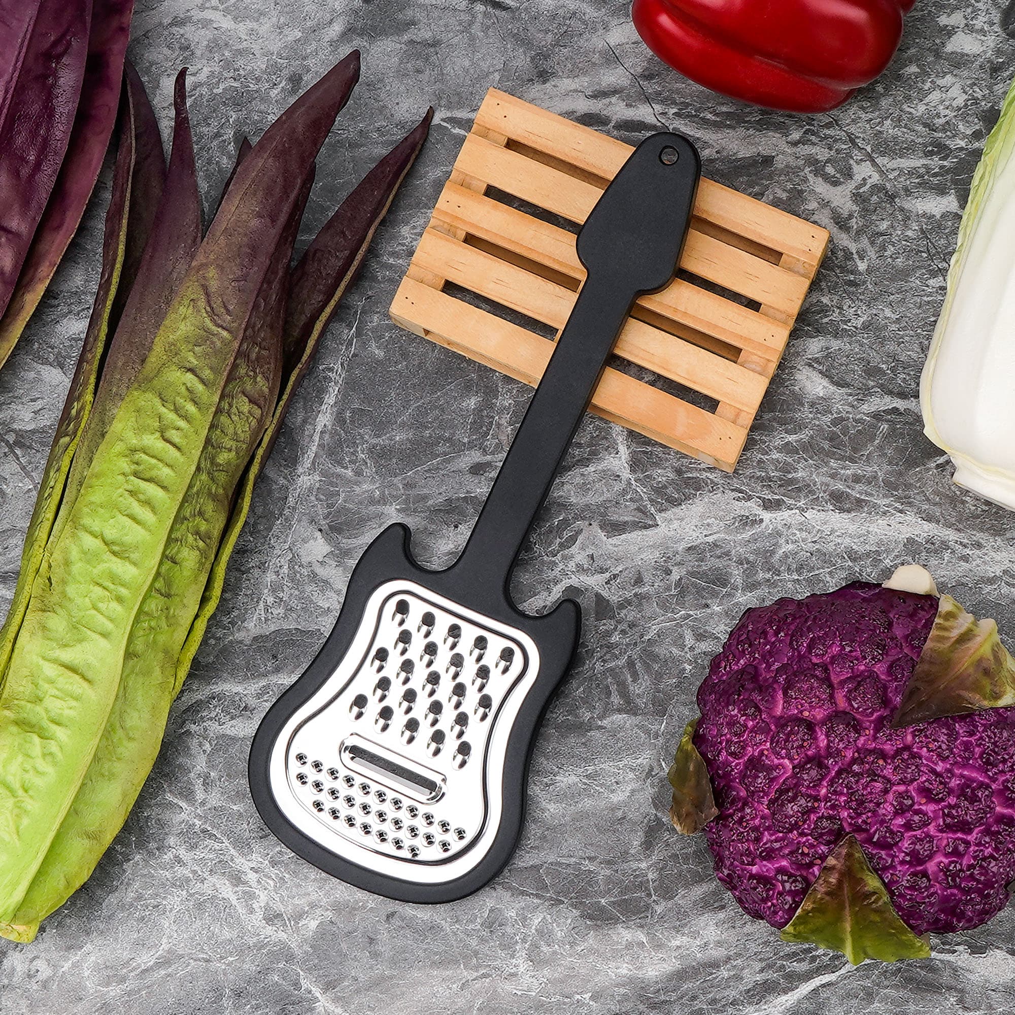 JANKOW 2 Pcs Guitar Style Cheese Grater, Creative Household Paring Scraper, Professional Vegetable Grater for Kitchen ( Black ) - 2