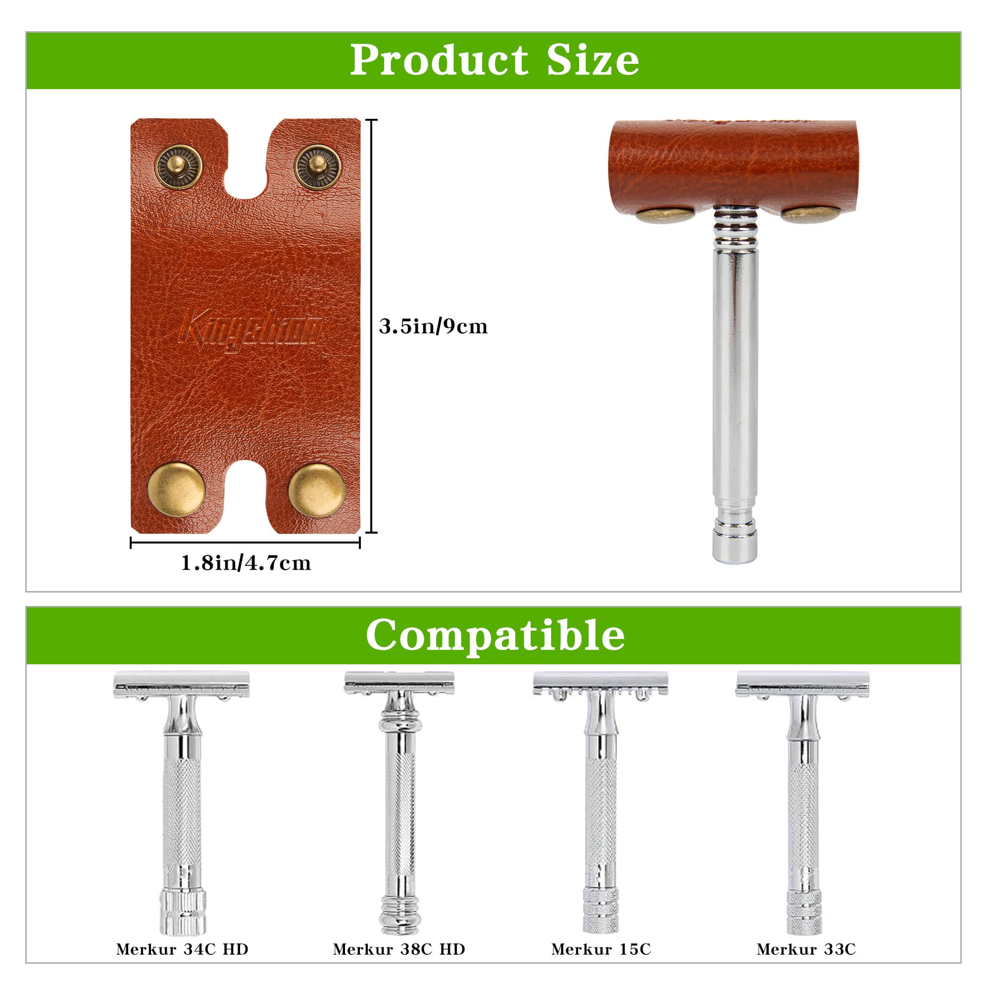 2 Pack Genuine Leather Safety Razor Protective Cover, Double Edge Razor Head Protecting Sheath, Blade Guard Shaving Travel Cover - 1