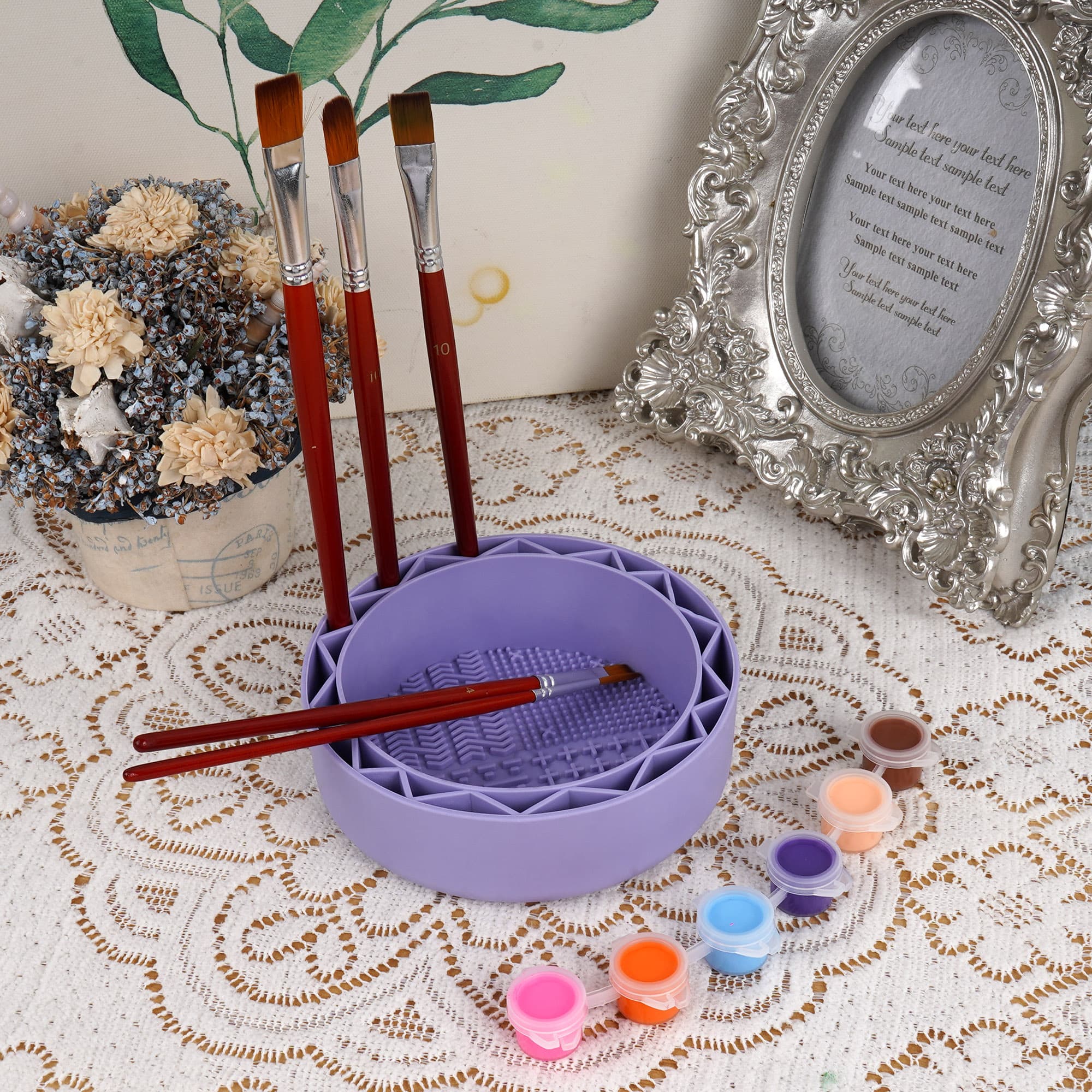JANKOW Pen Brush Washer, Watercolor Brush Cleaner, Silicone Brush Bowl Clean, Brush Holder Cleaner, Watercolor Painting Water Cup for Acrylic Oil Painti (1Pcs Purple) - 5