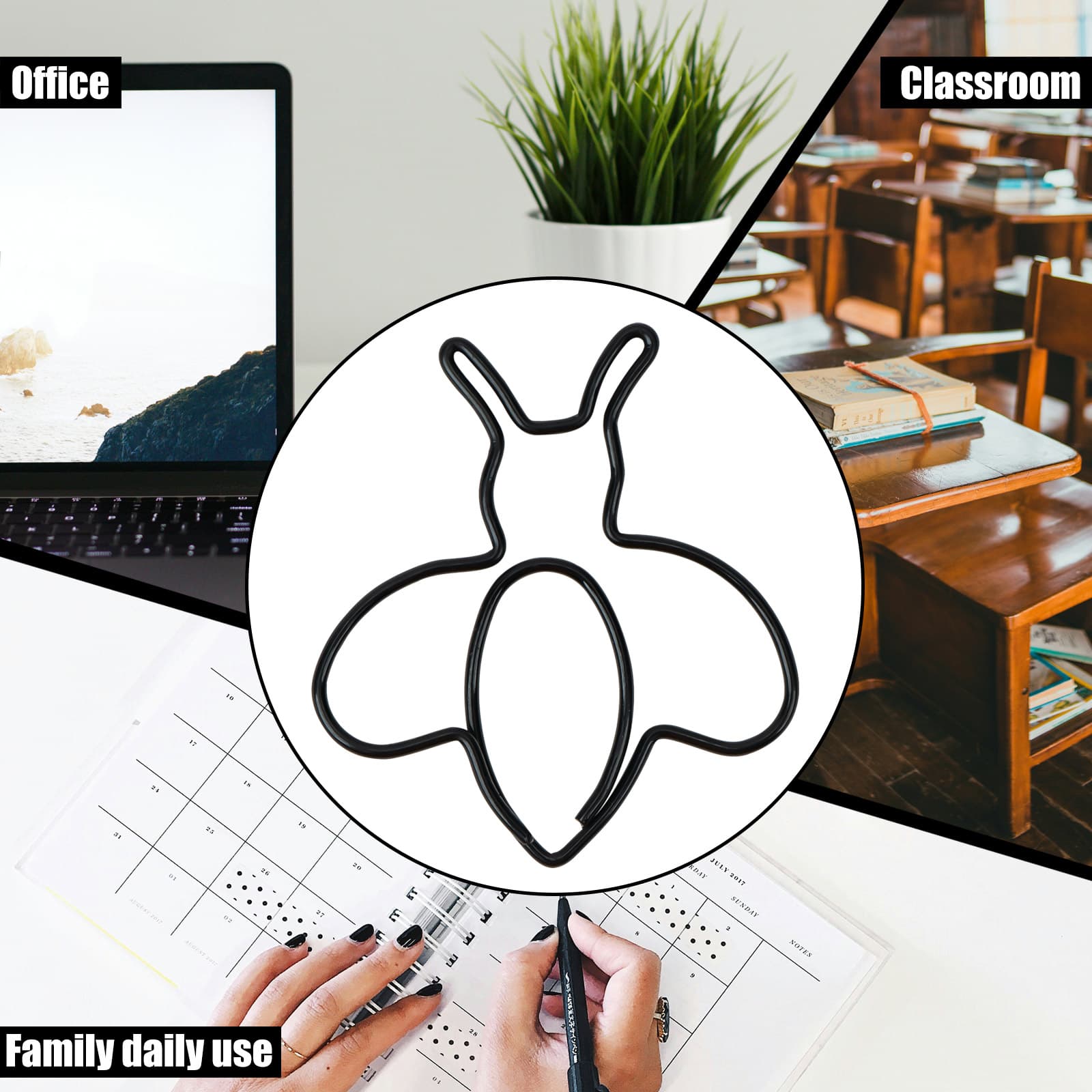 CAIRIAC Creative Bee Paperclips, Paperclips Bookmark Set, Paper Clips Classify Files, Memos Clip, Scrapbooks, Notebooks, Bookmarks, Small Paper Clips Office School Supplies (50Pcs, Black) - 4