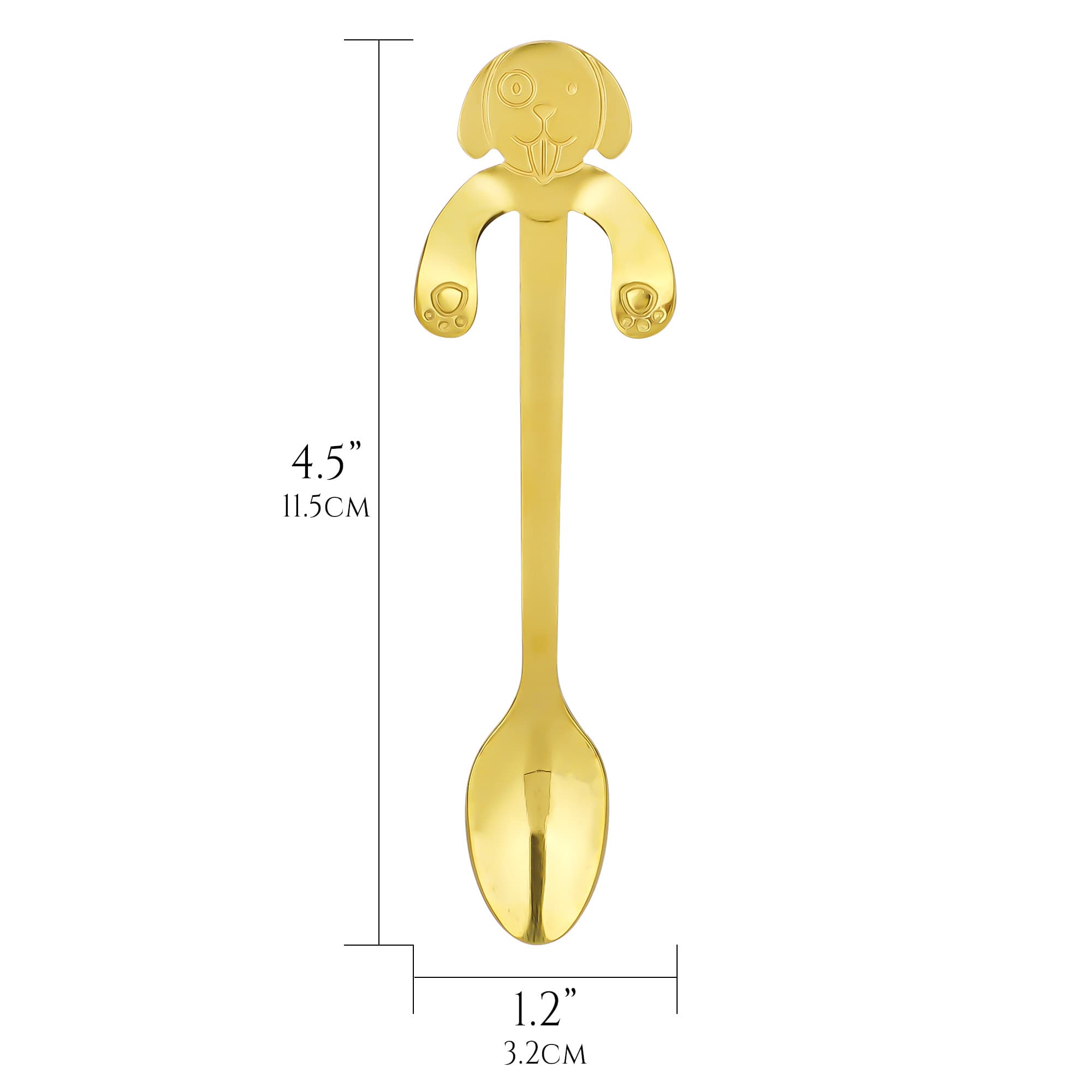 JANKOW 4 Pcs 304 Stainless Steel Dessert Dog Spoon, Dog Coffee Spoon, Stainless Steel Hanging Stirring Desserts Drink Spoons for Coffee, Tea, Dessert (Golden) - 1