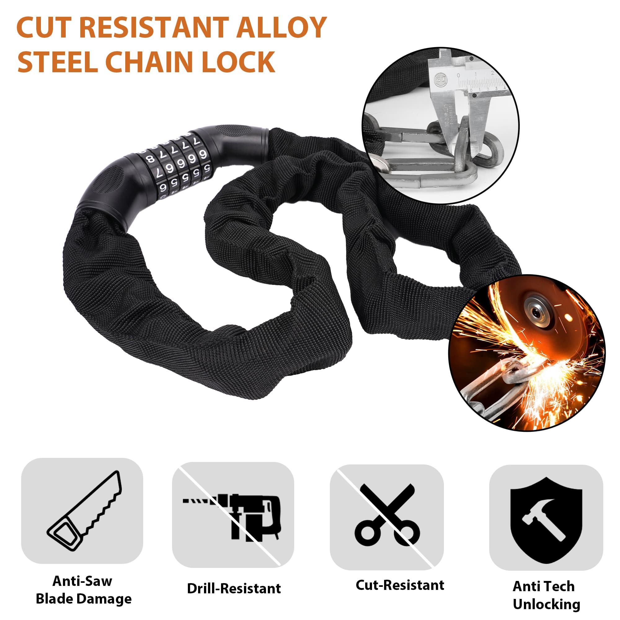 RidingRush Bike Lock Chain – Heavy Duty 4-Digit Combination Lock, Secure Cable Lock for Bicycle, E-Scooter, E-Bike, Anti-Theft Protection, Weatherproof, Easy to Use - 5
