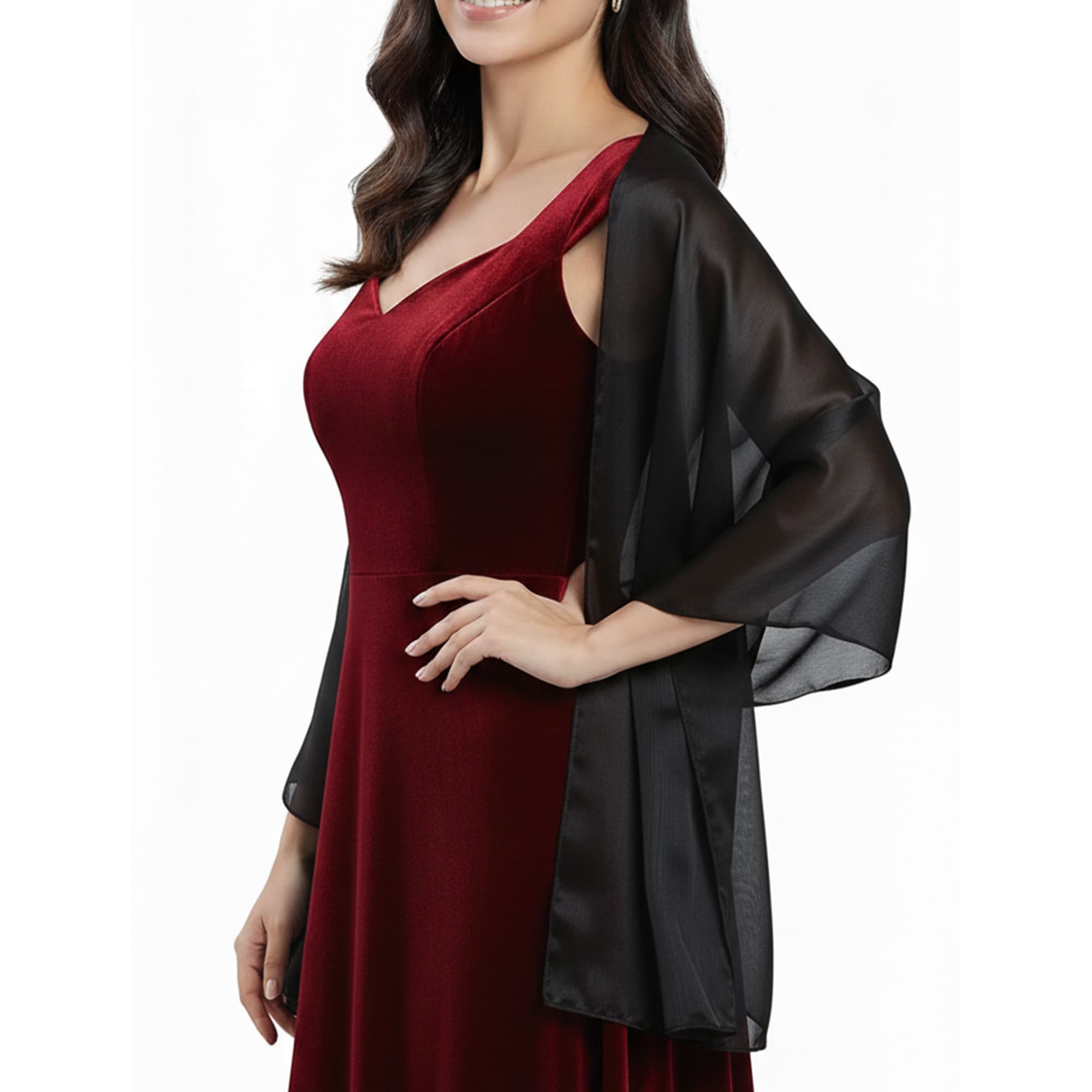 ReignSword Elegant Shawls and Wraps for Evening Dresses, Soft Party Long Scarf, Dressy Shawls for Bridal Weddings (Black) - 6