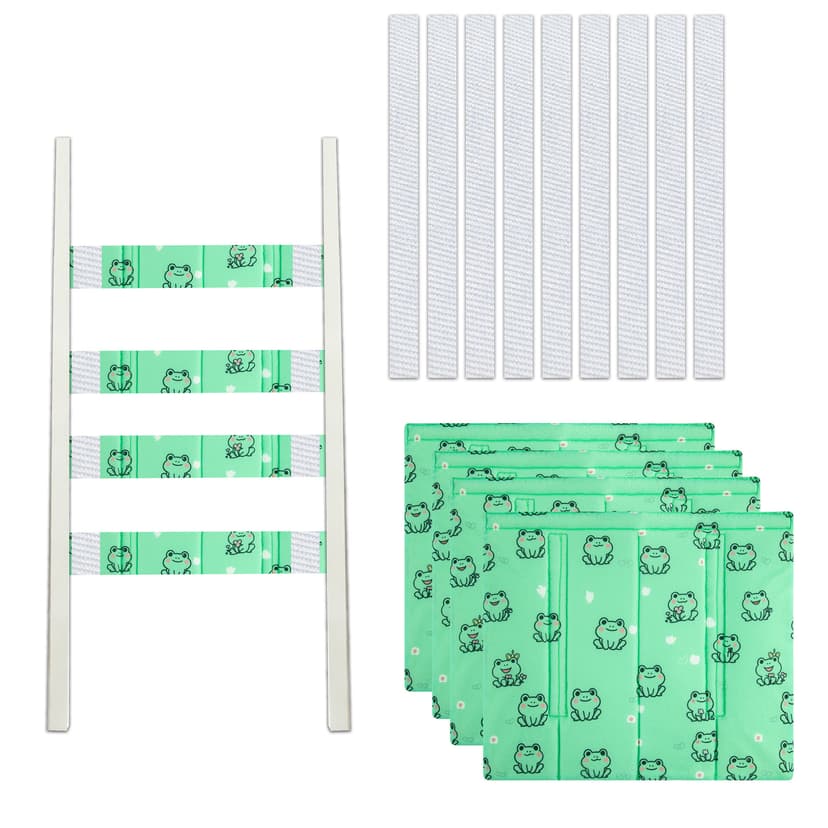 4Pcs Bunk Bed Ladder Pads, 30 x 25cm Bunk Ladder Cover with 8 Adjustable Straps, Comfortable Step Pads for Loft Bed, Suitable for Safe and Comfortable Climbing, Green Frog