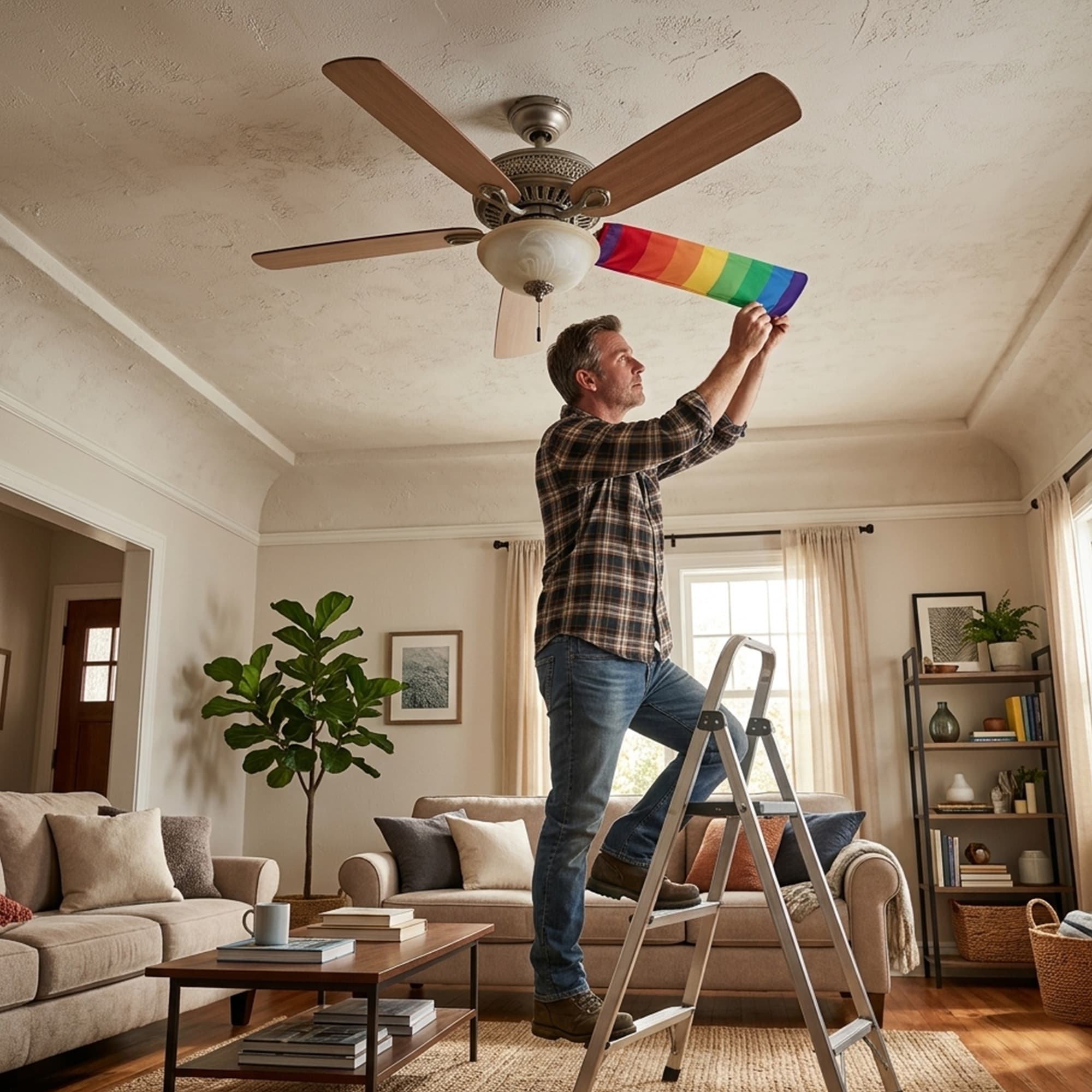 Ceiling Fan Blade Covers 5 Pack, Dust-Proof Fan Blade Sleeves, Washable Stretch Covers for Home Bedroom Living Room, Easy Install, Keep Fan Blades Cleaner Longer -Colorful Stripe Design - 4