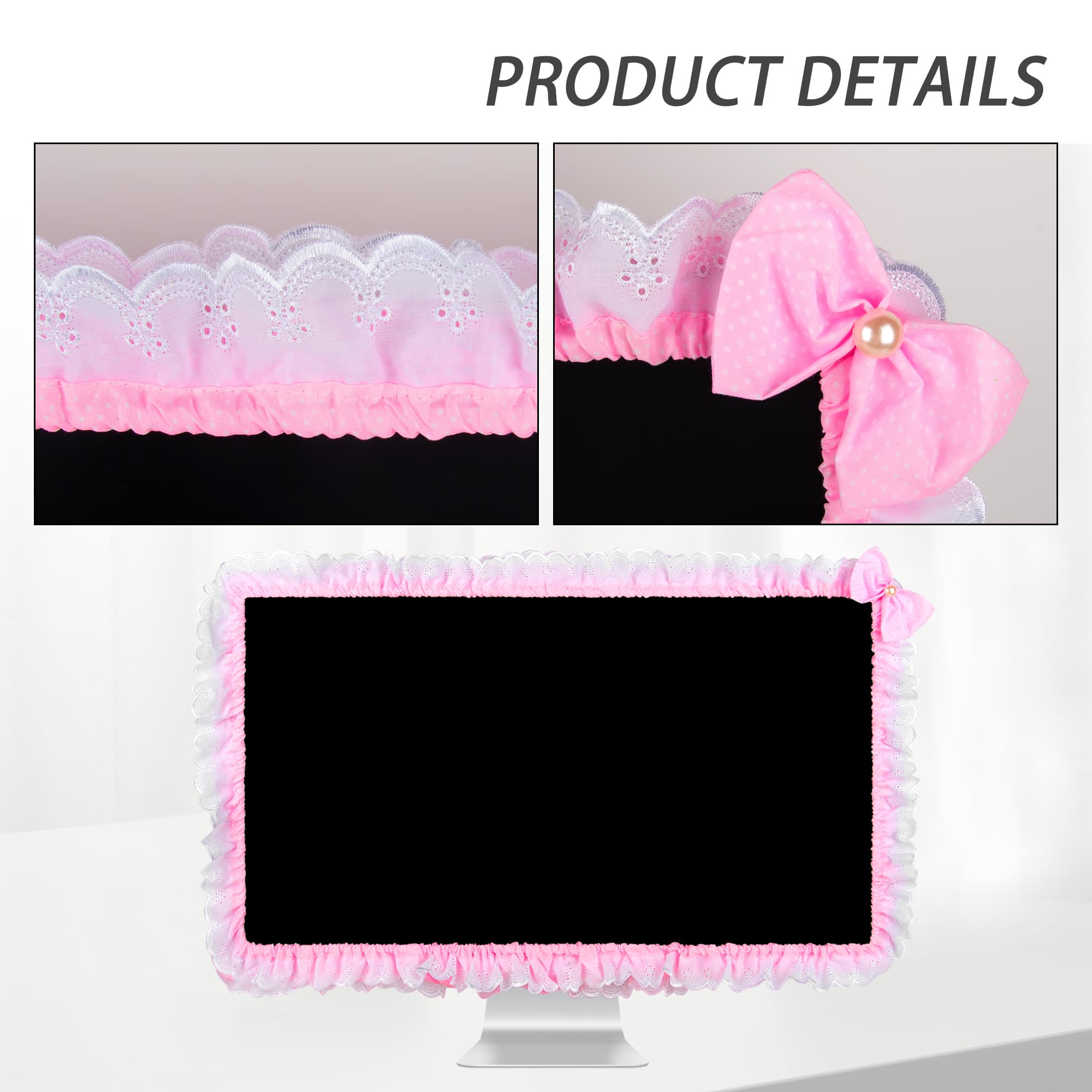 Kingshion 32"-38" Lovely Cute Computer Monitor Cover with Lovely Cute Elastic Pen Pocket Bow-knot TV LCD Screen Monitor Decoration Dust Cover Protector, Lace Fabric- Pink - 2