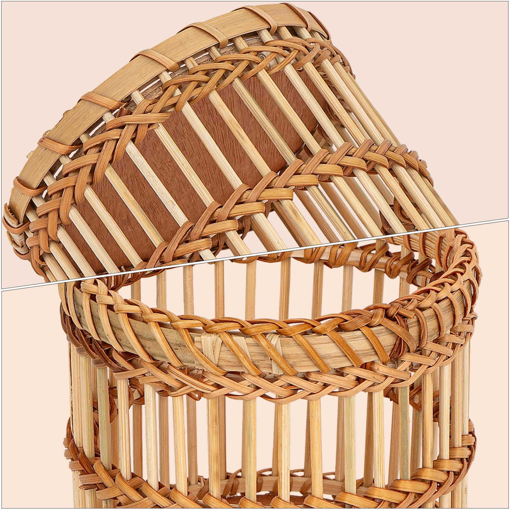 JANKINGS Woven Bamboo Pencil Holder, Large Vintage-Style Desk Pen Cup Organizer, Handwoven Vietnamese Bamboo, Rustic Brown, 1-Pack - 3