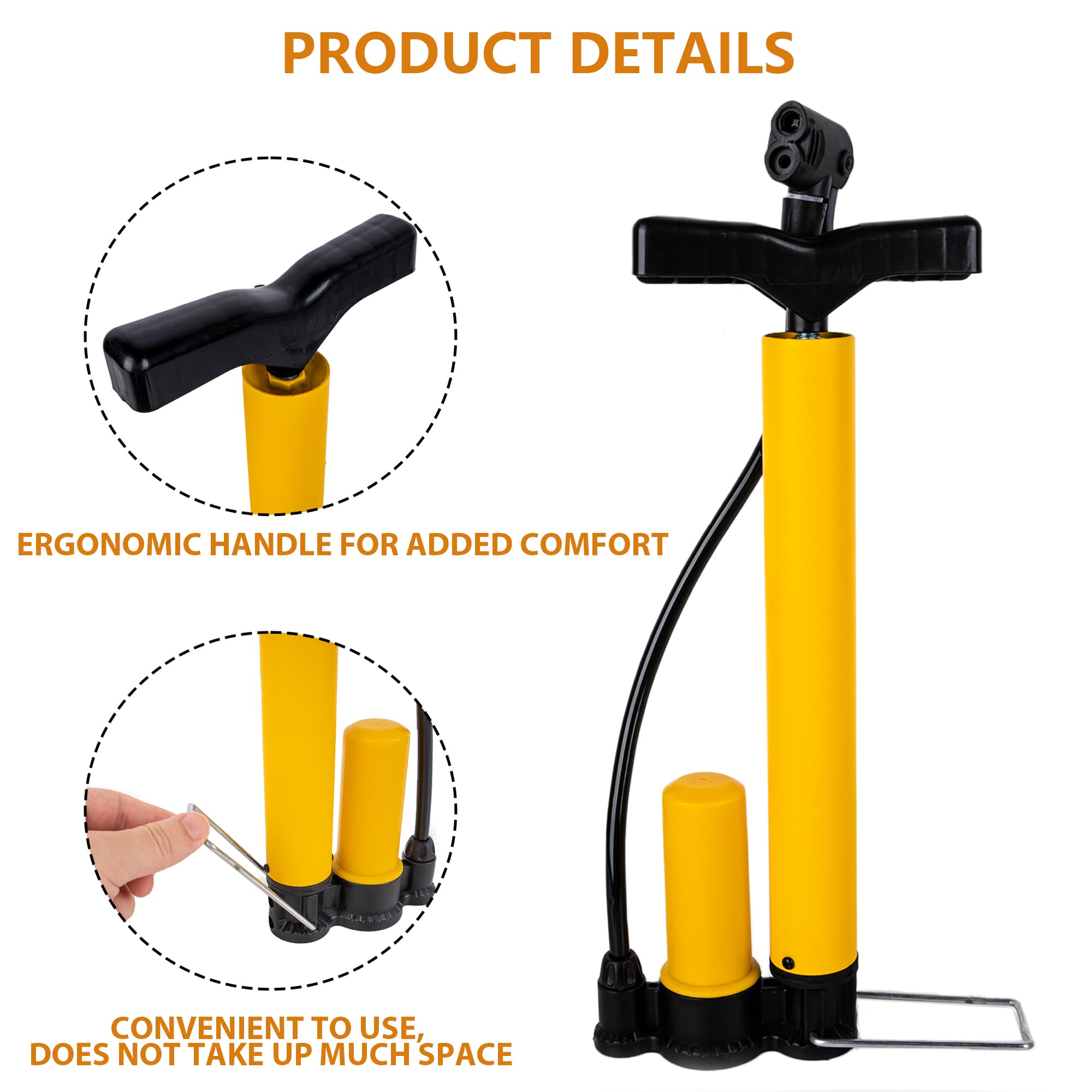 RidingRush Small Bicycle Pump, Mini Bike Pump Portable with Presta & Schrader Valve, Lightweight Aluminum Tire Inflator with Mount Kit & Needle for Road, Mountain, Hybrid Bikes, Balls & Inflatables - 3