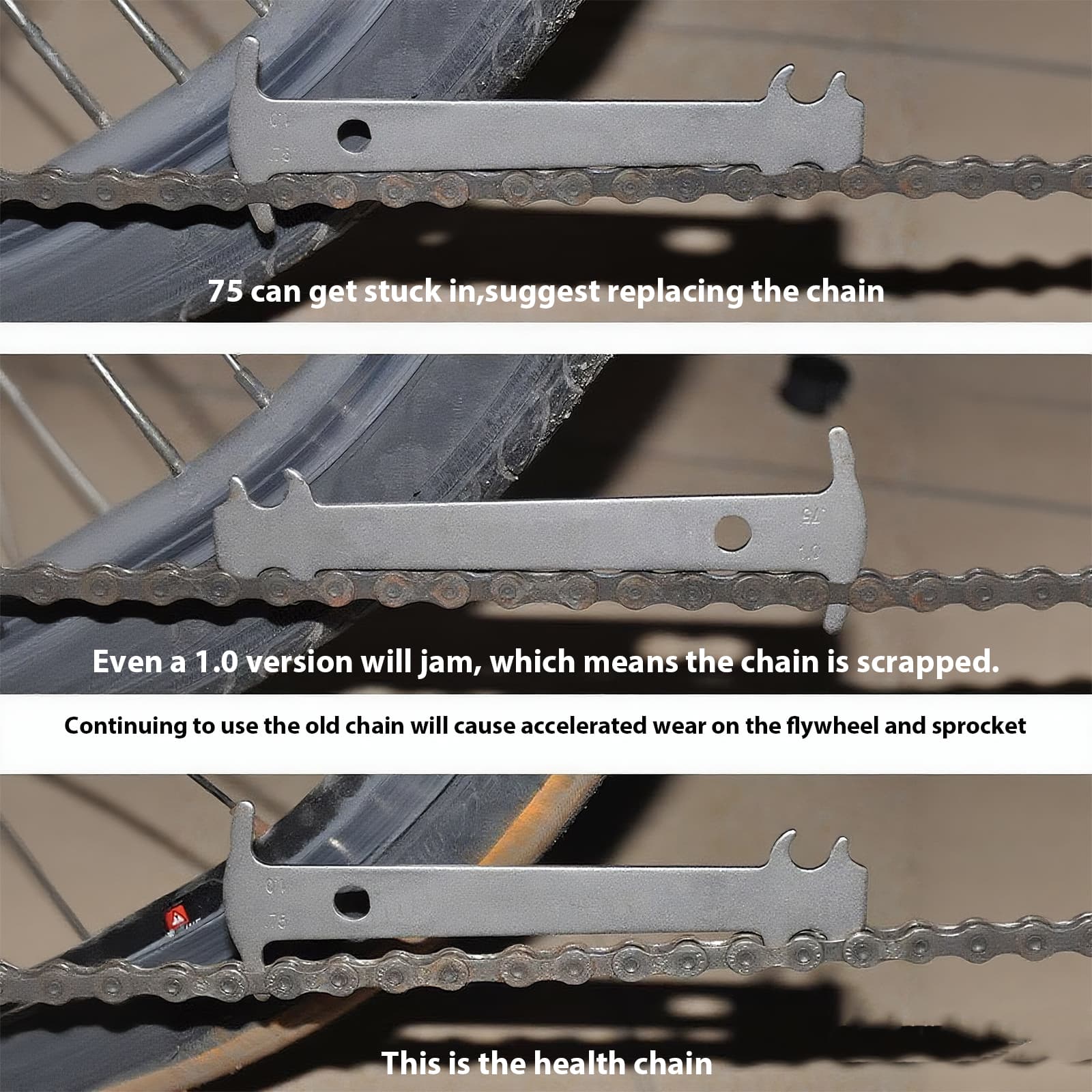 RidingRush Bike Chain Checker Tool – Stainless Steel Chain Wear Indicator Gauge for 1–12 Speed MTB & Road Bikes, Accurate 0.75% & 1.0% Measurement, Extend Drivetrain Life - 5