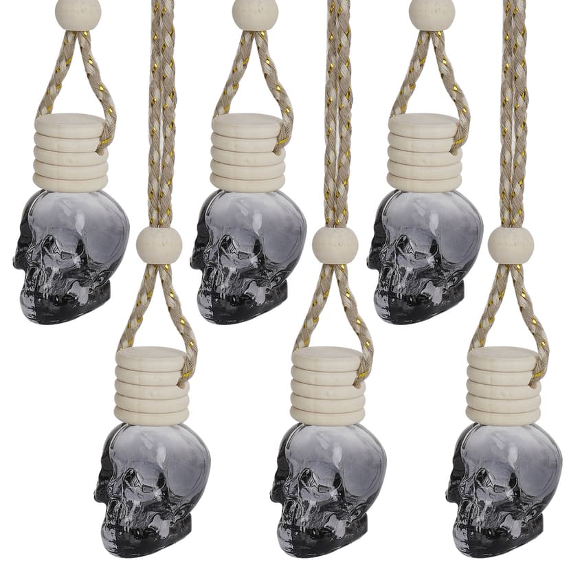 JANKOW Skull Air Freshener Car Hanging, Car Air Freshener Cars Diffuser Bottles, Refillable Perfume Bottles Pendant Auto Interior Decor for Essential Oil Fragrance Aromatherapy Bottle Ornament (6 Pcs)