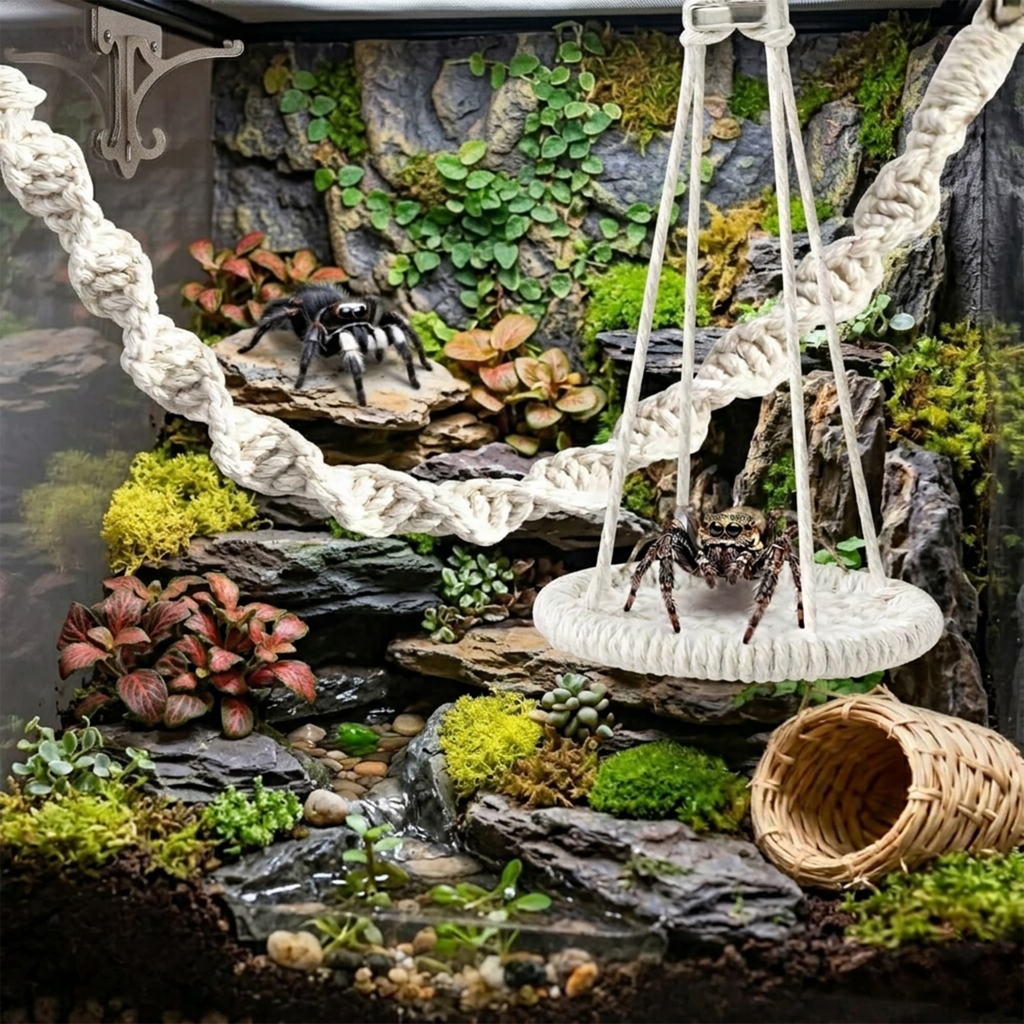 ReignSword 6 Pack Magnetic Jumping Spider Rope Bridge Set, Soft Cotton Rope Spider Climbing Bridge for Enclosure Habitat, Jumping Spider Tank Accessories for Molting Perch & Terrarium Decor - 4