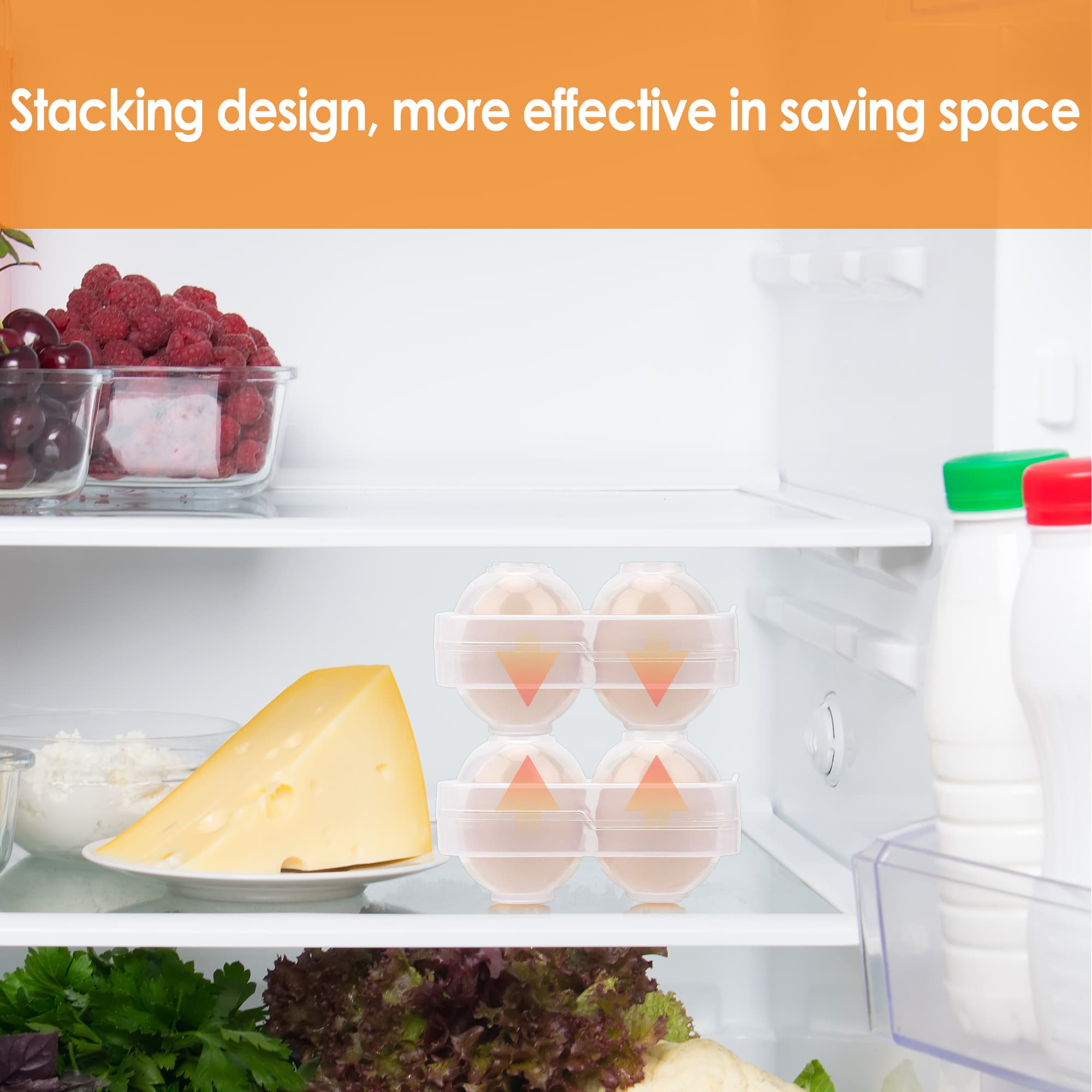 JANKOW 4 Girds E Holder Conggtainer, Plastic Egg Storage Box Shockproof Protection, Portable Egg Tray Carriage Dispenser for Refrigerator Camping Picnic Travel Kitchen Outdoor (Transparent 2 Pcs) - 3
