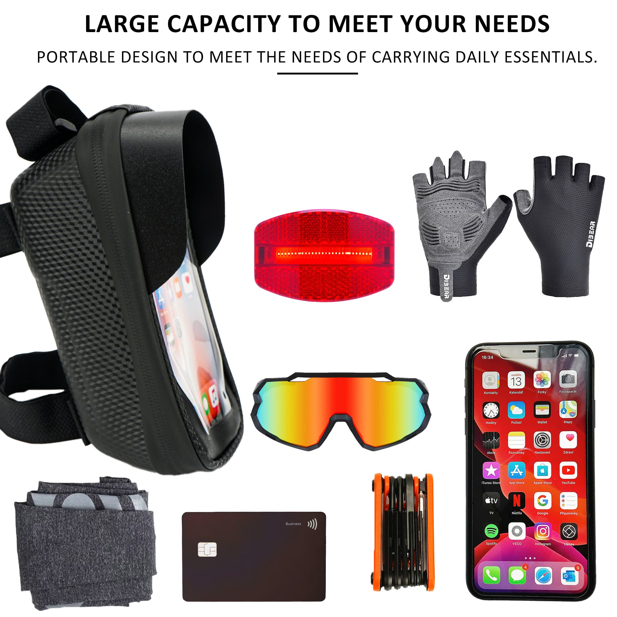 RidingRush Phone Mount for Bike, Waterproof Bicycle Phone Holder Bag with Sun Visor, Touchscreen Phone Case Fits Up to 7 Inch Phones, Bike Frame Bag for Cycling Accessories - 3