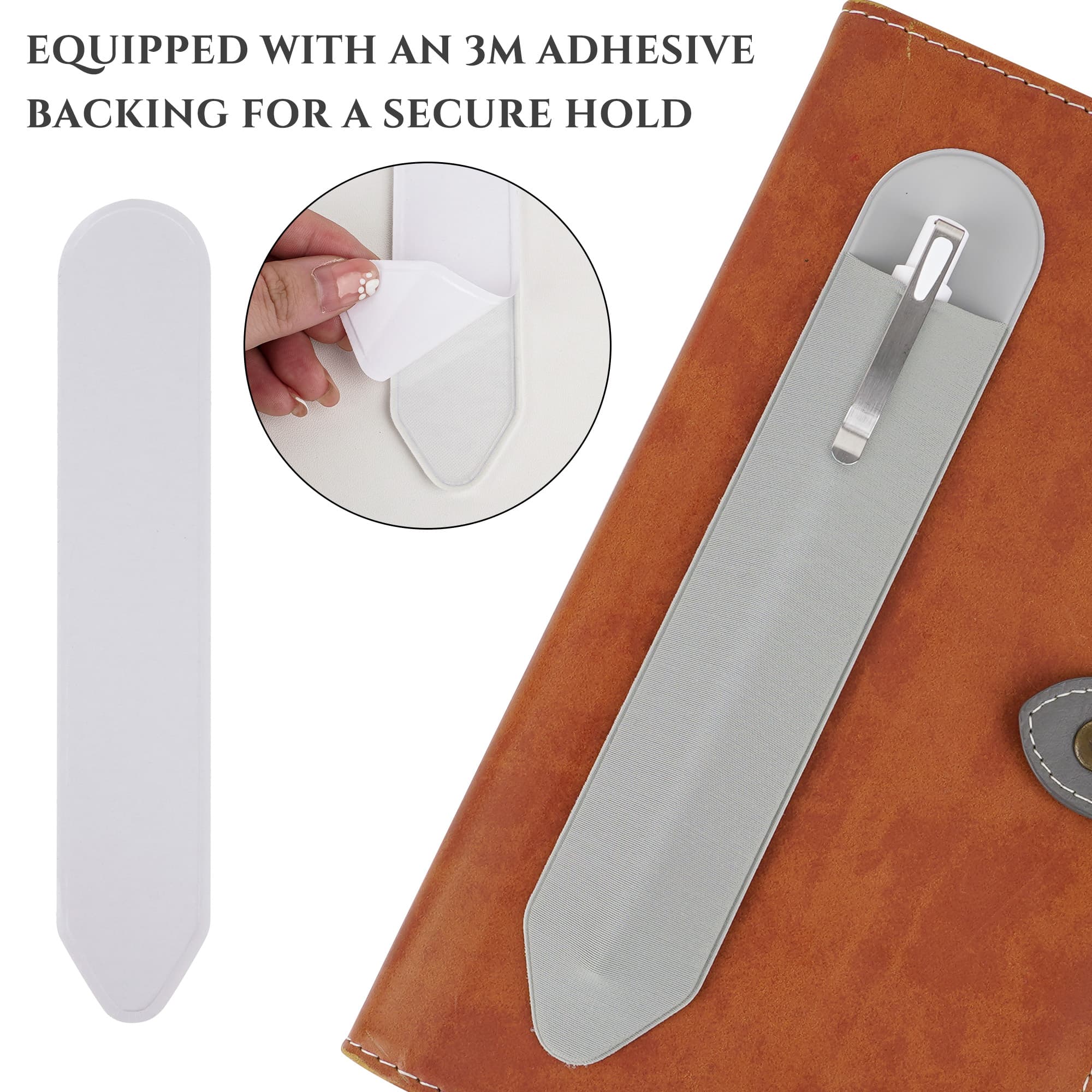 JANKOW Adhesive Elastic Pen Loops, Portable Pen Holder Sleeves for Notebook/Journal/Planner, Nylon Stick-On Pen Clips, White + Gray, 6-Pack (3 Gray + 3 White) - 3