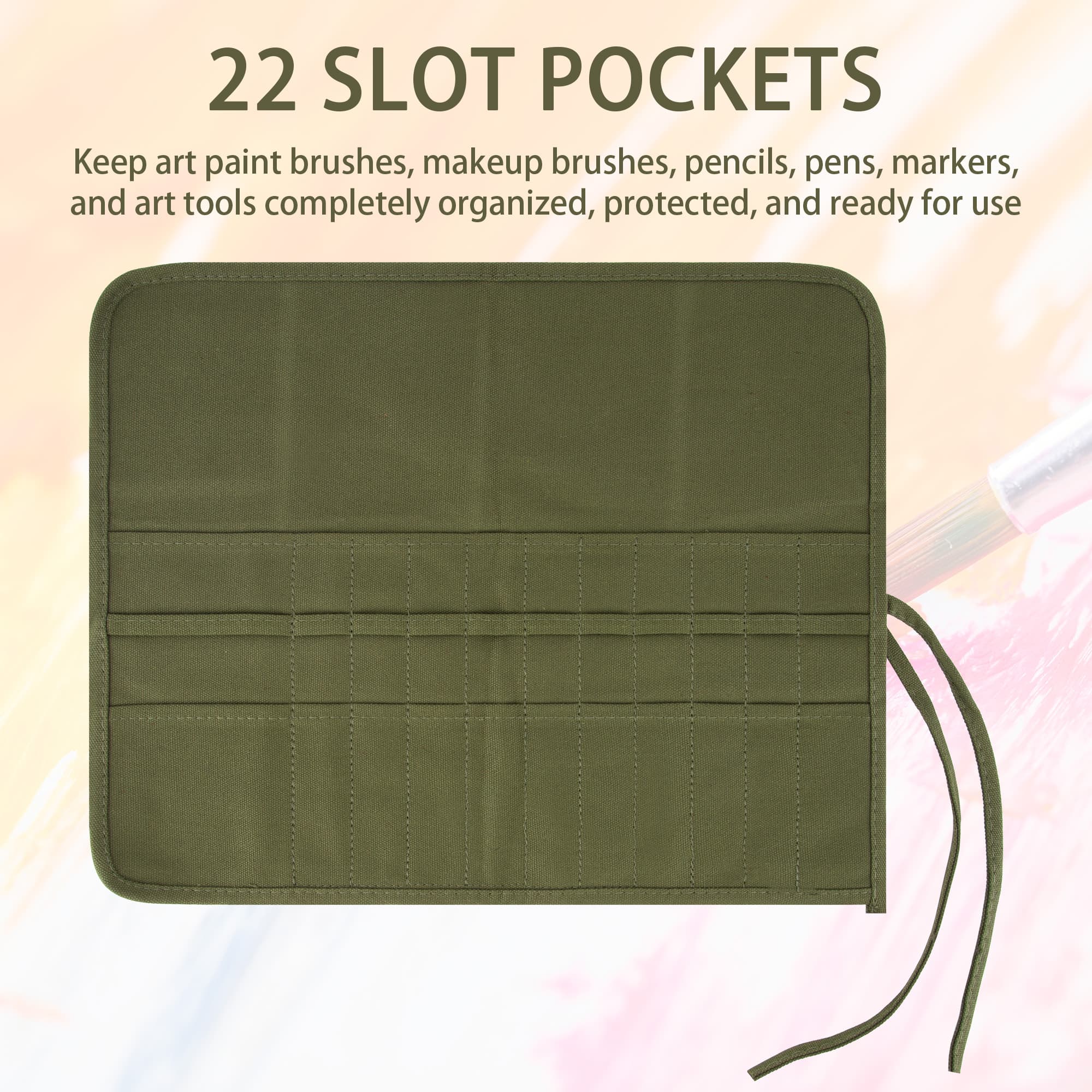 22 Slot Paint Brush Storage Bag, Canvas Roll Up Artist Paint Brush Pouch, Watercolor Gouache Oil Paint Brush Holder - 2