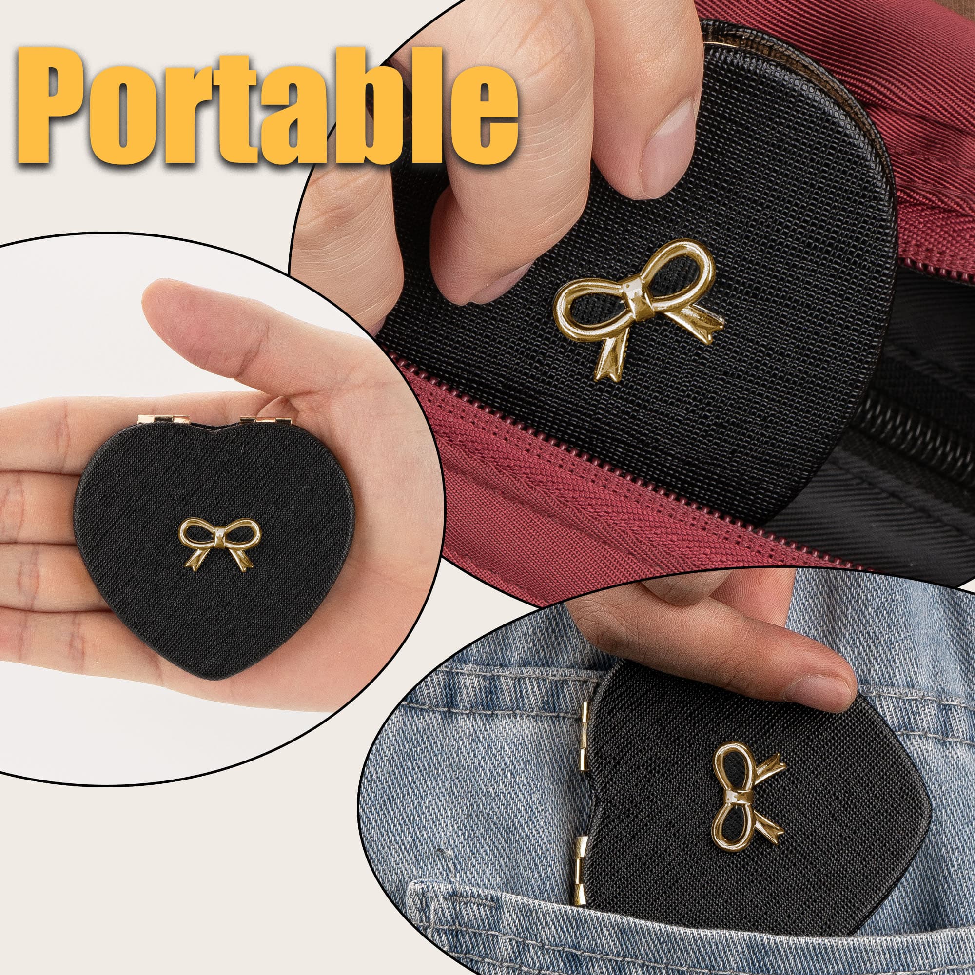 CAIRIAC Compact Mirrors, Leather Folding Travel Mirror for Purse, Double Sided Handheld Mirrors, Portable Heart shape Makeup Gift for Girls Women Mothers (Black) - 4