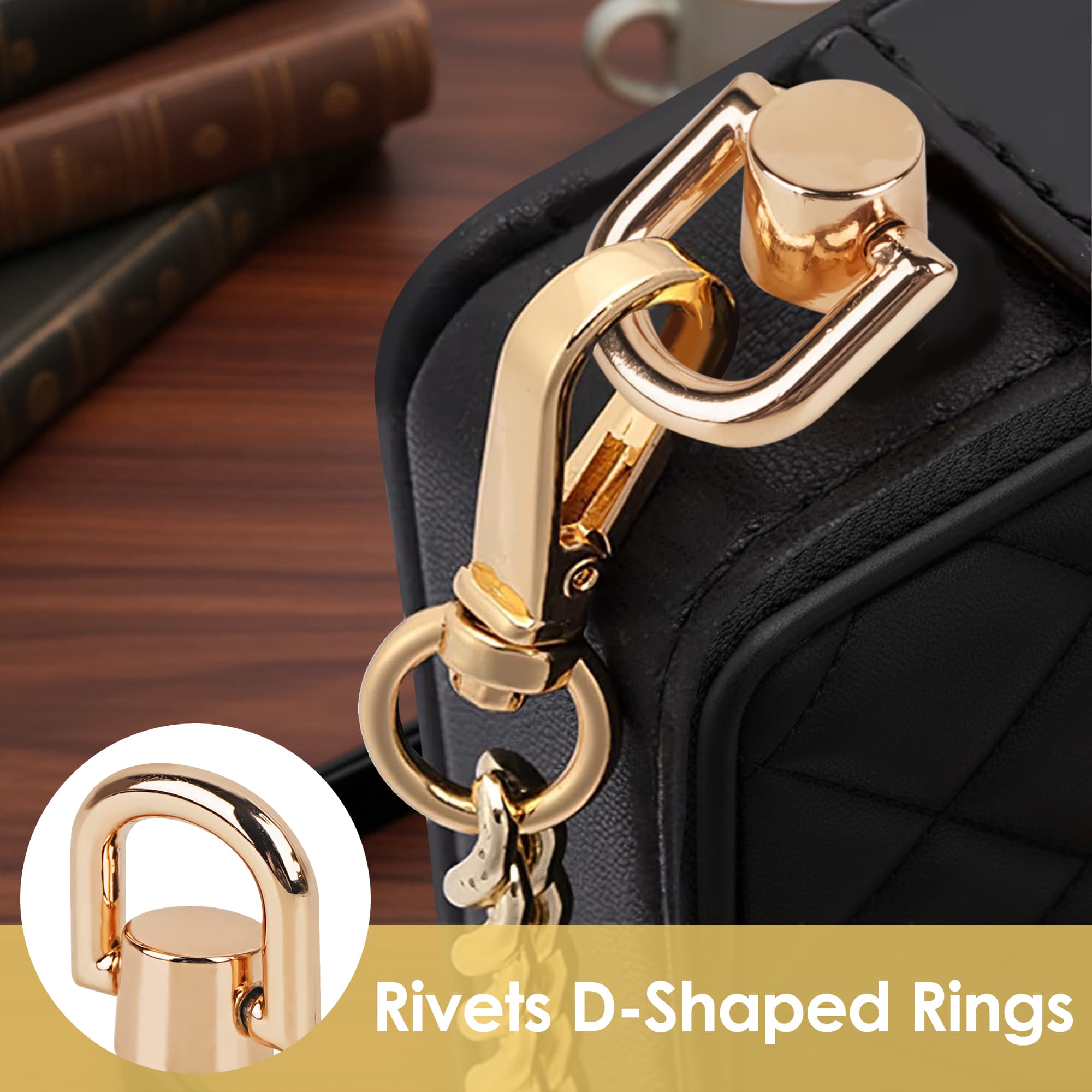 ReignSword 10 Pcs D Ring Stud Screw Ball Head Buttons and A Screwdriver Tool, 360° Rotatable Metal Hardware, Making Supplies for DIY Purse Backpack Belt Craft Accessories (Gold) - 3