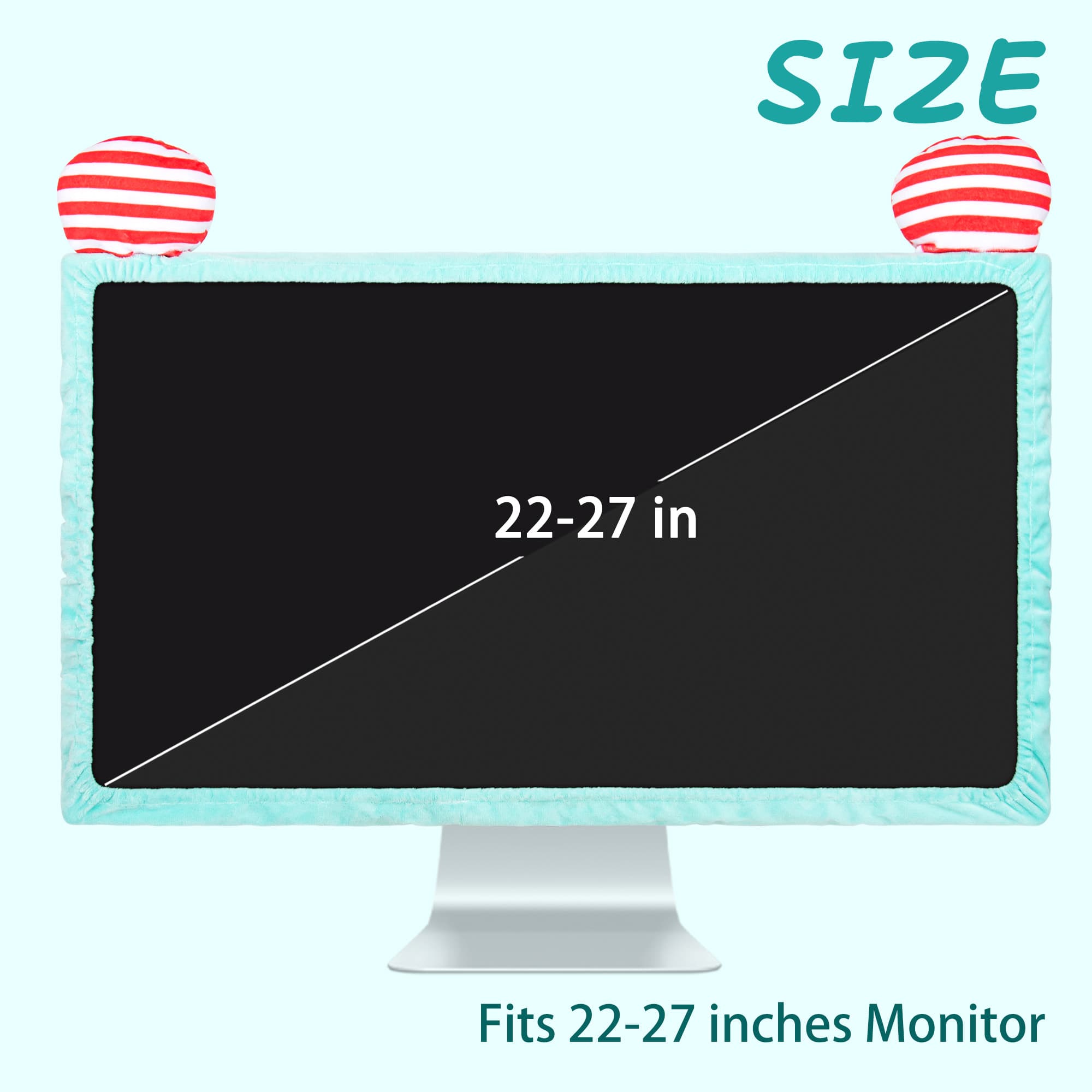 Kingshion 22"-27" Lovely Cute Computer Monitor Cover with Cute Striped Design, Kawaii Display Dust Cover with Furry Design, Elastic Dustproof, Suitable for PC, Tablet, TV, LCD (Green) - 1