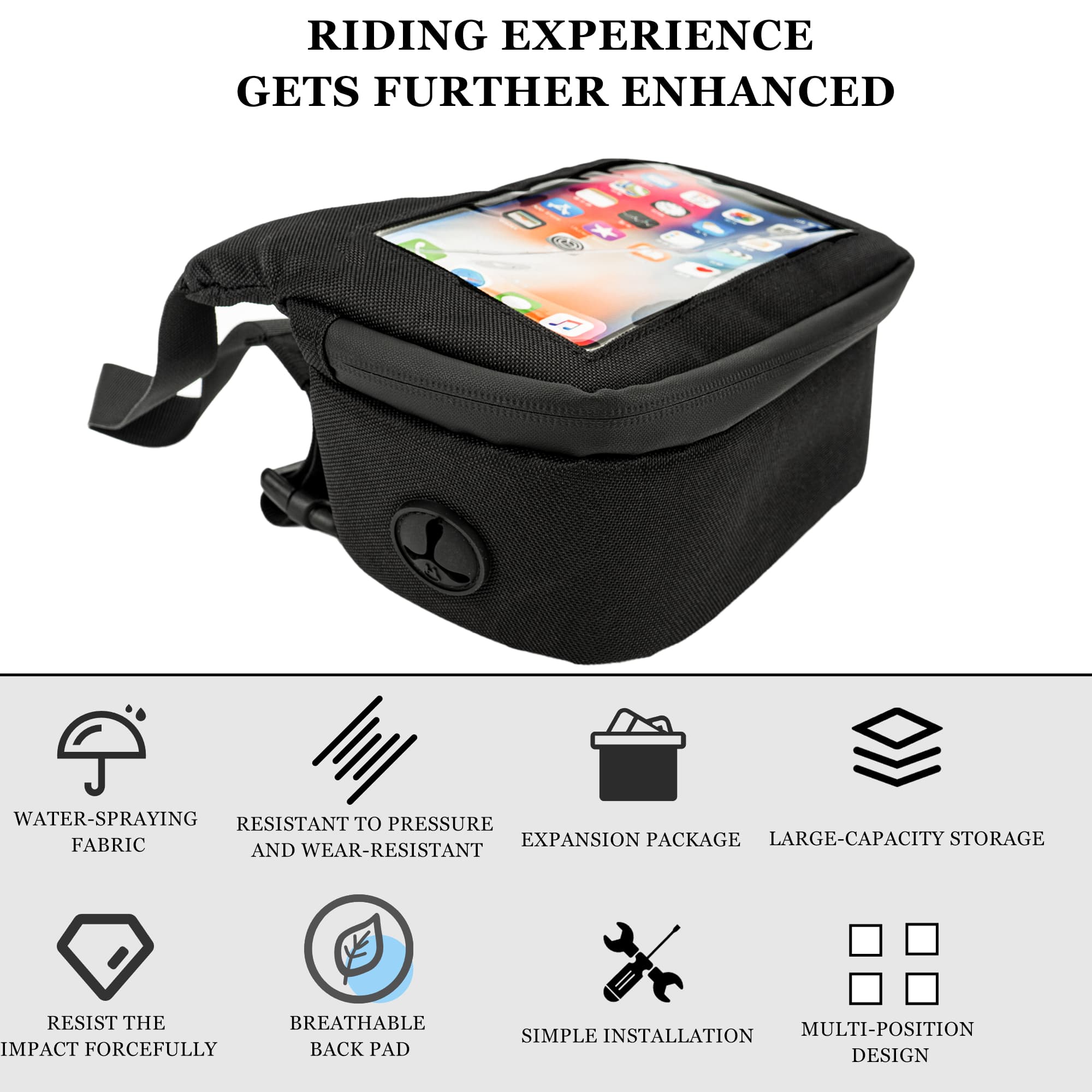 RidingRush Bike Handlebar Bag with Phone Holder – Waterproof Bicycle Handlebar Bag Front Frame Pouch with Touchscreen for Smartphones up to 7 Inches, Cycling Storage Bag for Road & Mountain Bikes - 2