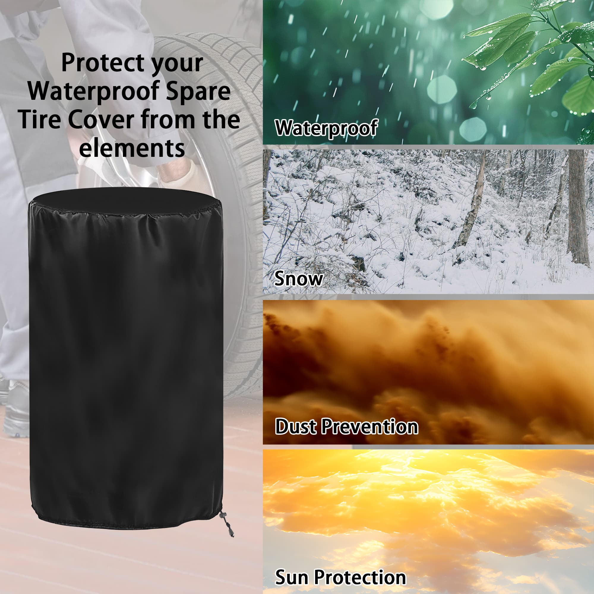 Kingshion Waterproof Spare Tire Cover, 28-33 Inches Large Tire Storage Bags, Seasonal Spare Tire Storage Cover, Used in Trucks, SUV, Trailer Sun Rain Snow Protection, Fit 28-33 Inch Tire Diameter - 4