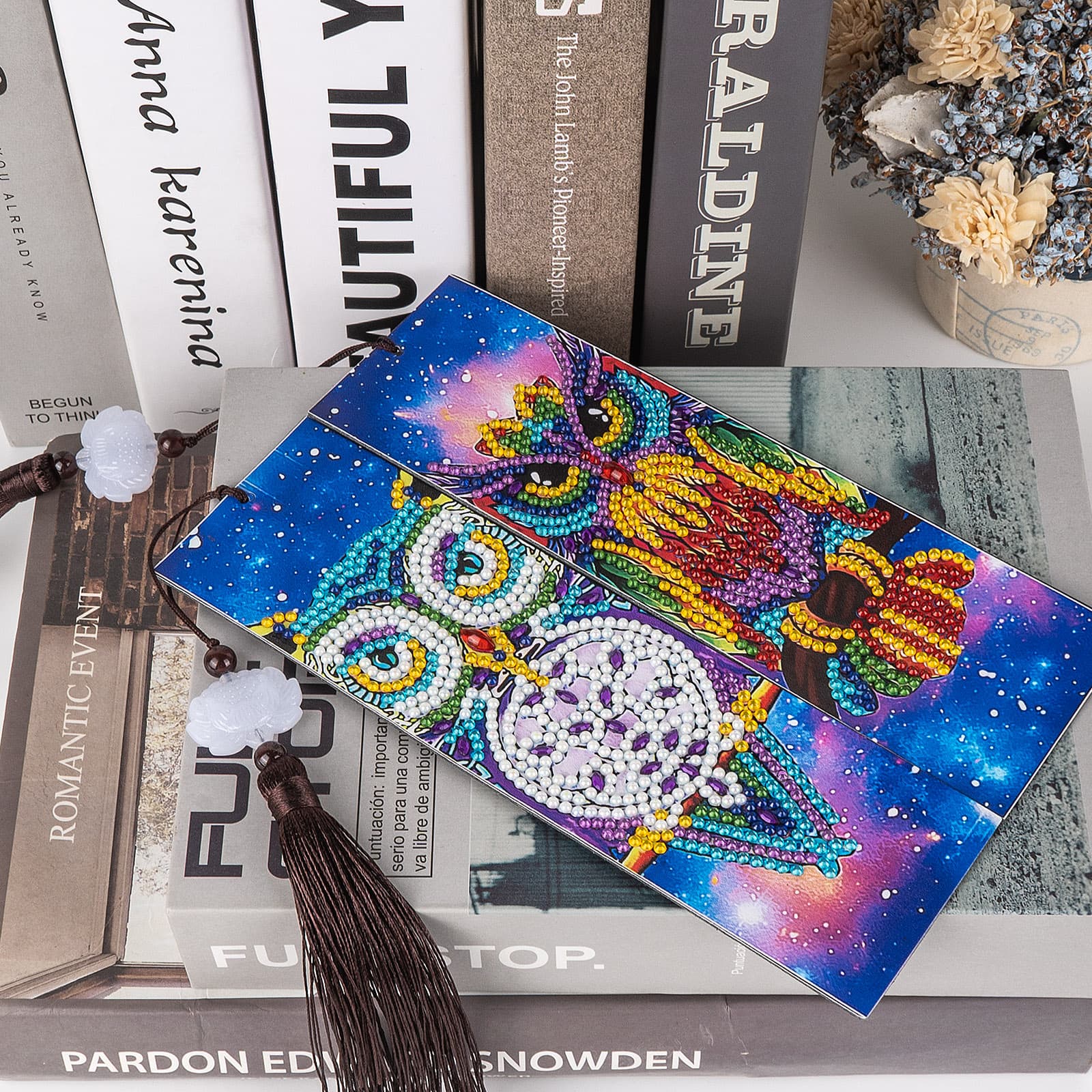JANKINGS 5D Diamond Painting Bookmarks Kits Animal Owl Queen Leather Tassel Shaped Drill Diamond Art Bookmark, DIY Diamond Art Bookmarks for Book Lovers, Art Adult Beginner (2 Pieces) - 3
