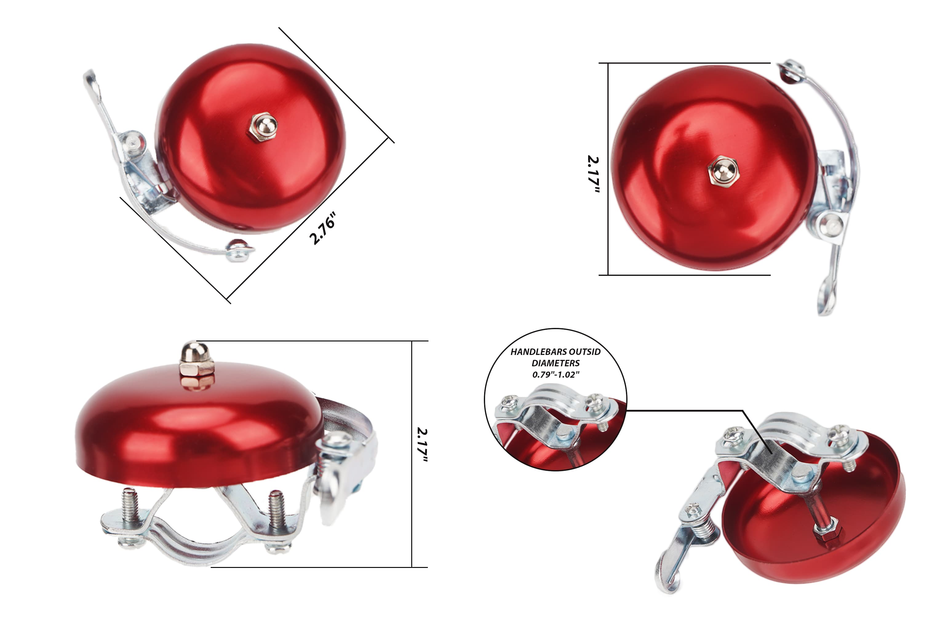 RidingRush Bike Bell for Adults – Loud and Clear Sound, Classic Metal Design, Easy to Install, Ideal for Mountain Bikes, Road Bikes, and Scooters ( Red ) - 3