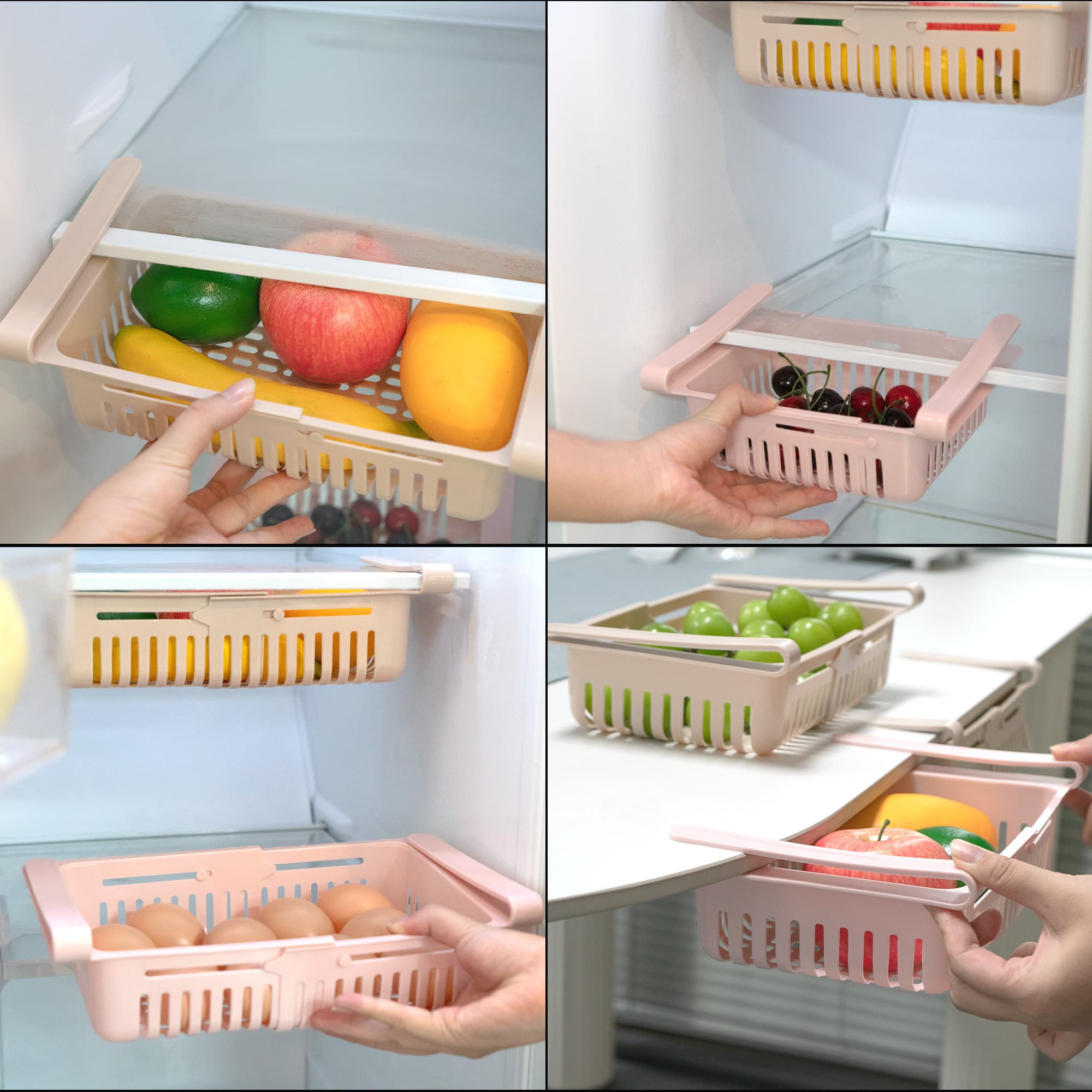 JANKOW Refrigerator Drawer Organizer 2 Packs Retractable Drawer Refrigerator Storage Box, Unique Design Pull Out Storage Box - 3