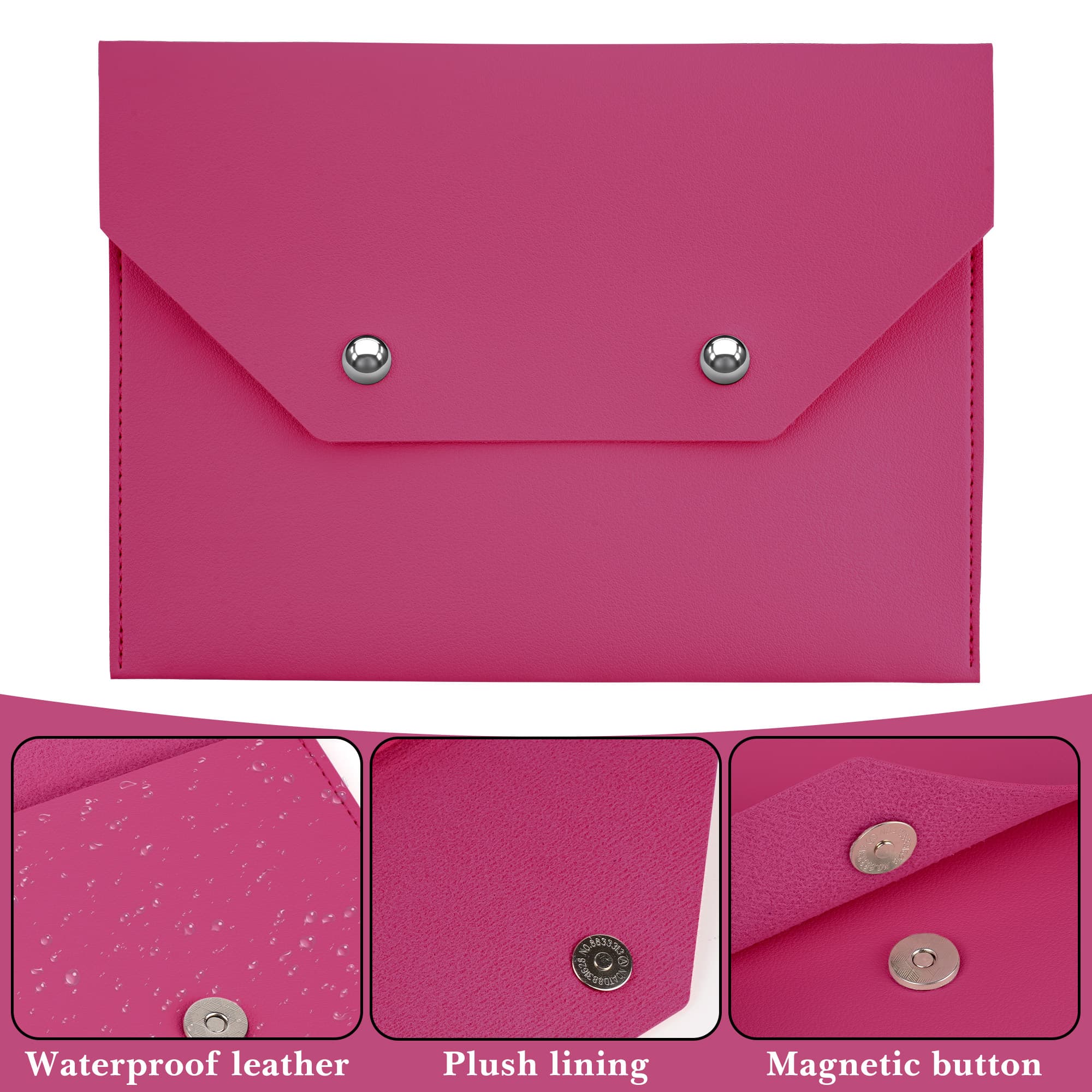 ReignSword Mahjong Card Holder, Vegan Leather Envelope Style Storage Bag, Portable Magnetic Snap Card Organizer, Travel Pouch for Mahjong Accessories (Rose Red, 8 x 5.8 Inch) - 3