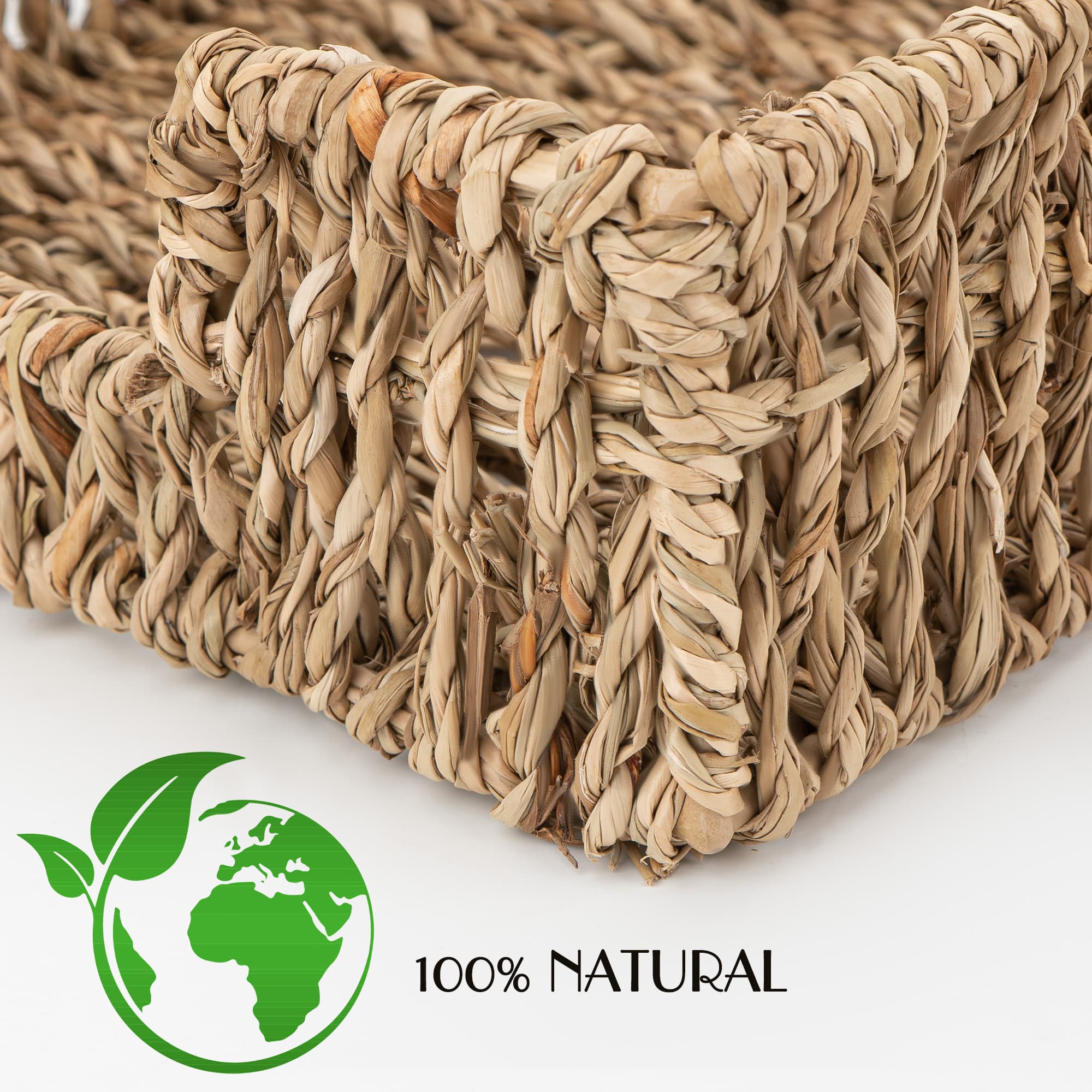 JANKINGS Square Seagrass Napkin Holder for Table - Hand-Woven Wicker Napkin Basket for Paper Napkins - Flat Guest Towel Holder for Kitchen, Dining Room, Boho Farmhouse Decor - 7.5 x 7.5 Inch - 2