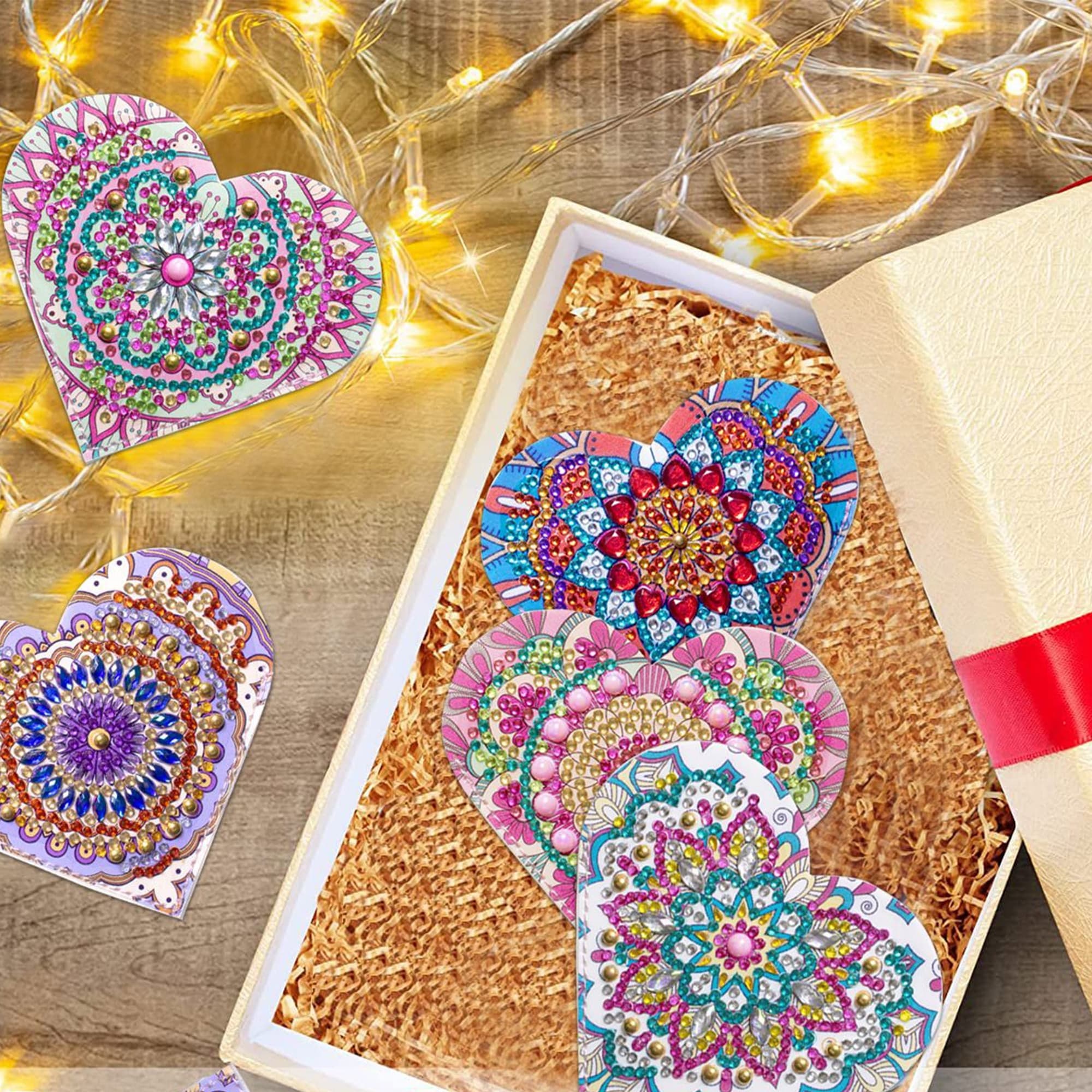 JANKOW Heart Diamond Painting Bookmarks Kits Handmade Corner Bookmark, DIY Diamond Art Bookmarks, Leather Bookmark for Birthday Gifts, Book Lovers Gifts, Adults and Kids Gift ( 6 PCS ) - 5